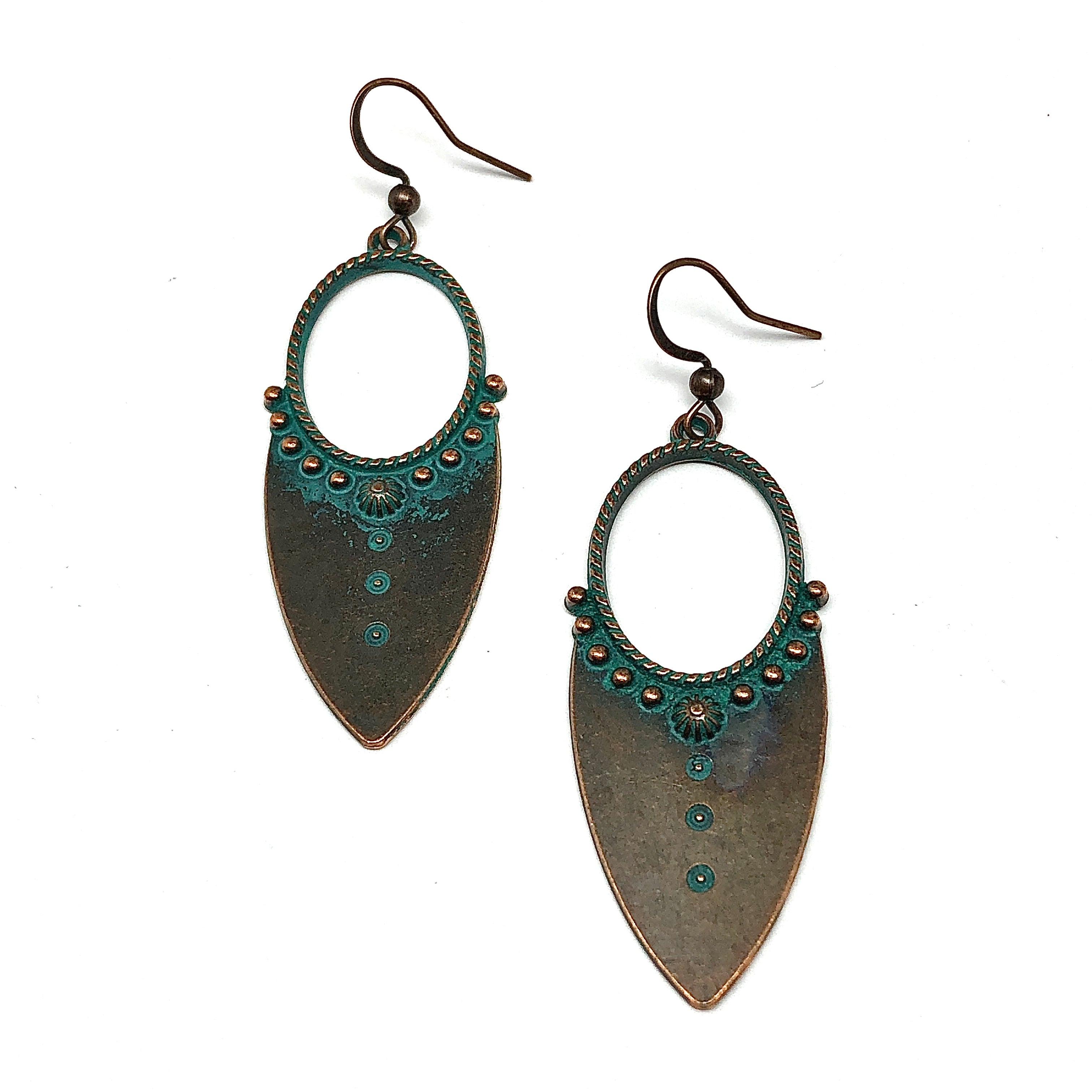 Dangle Earrings, Women's Boho Style Rustic Bronze Arrowhead Design