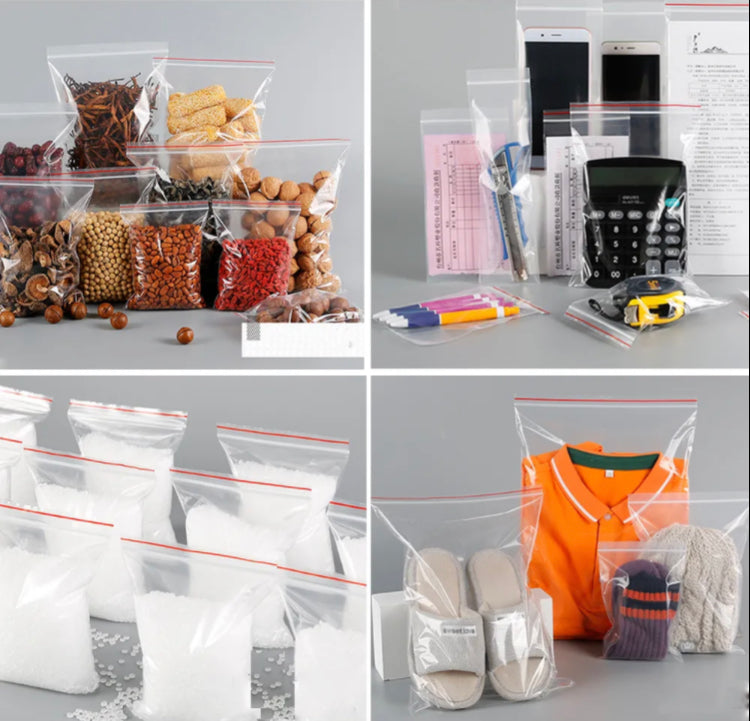 Reclosable Plastic Zipper Bags 2 mil, Clear. (100 Bags)