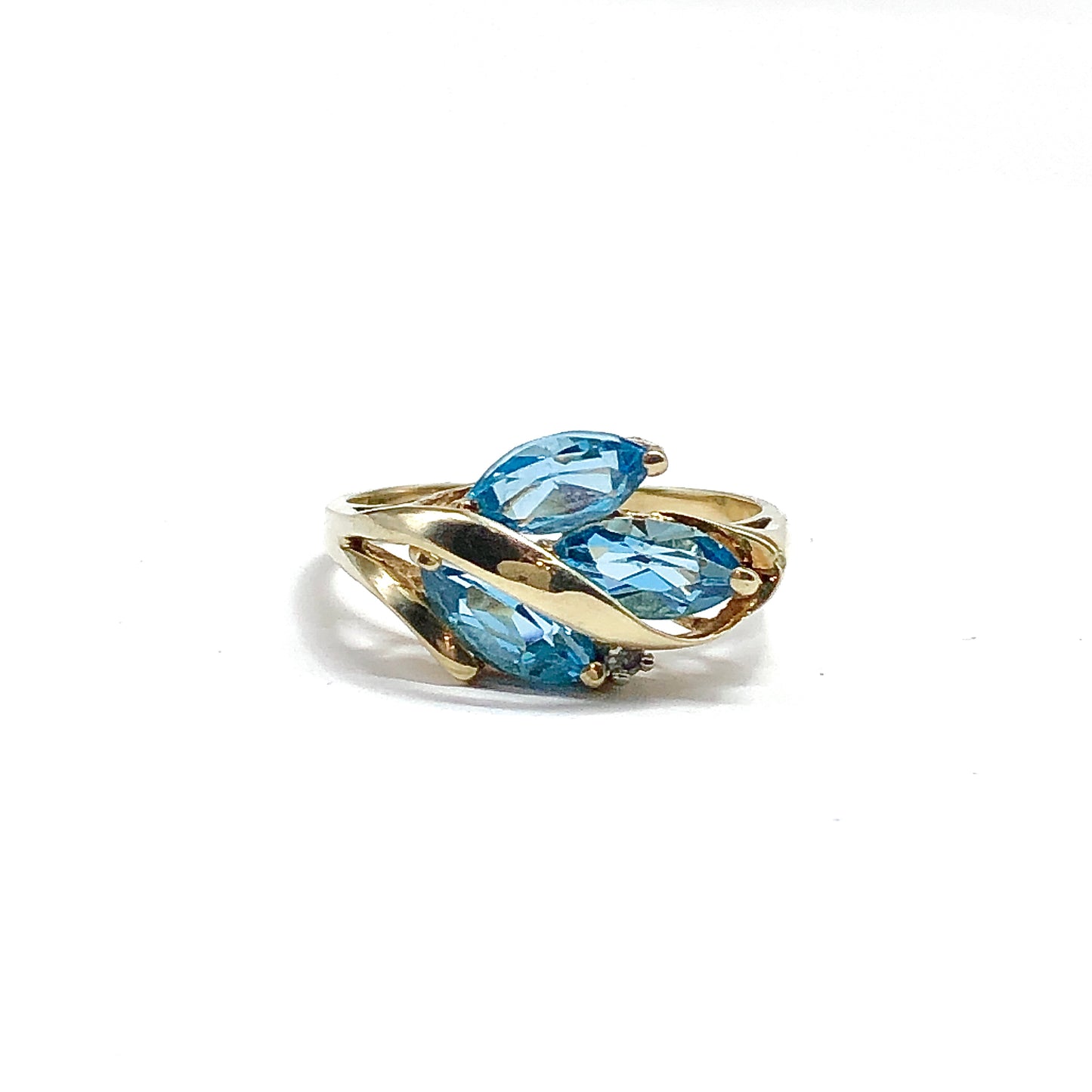 Vintage 10k gold marquise blue topaz ring sz7