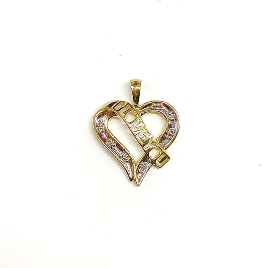 10k Gold Diamond Heart Pendant " I Love You"