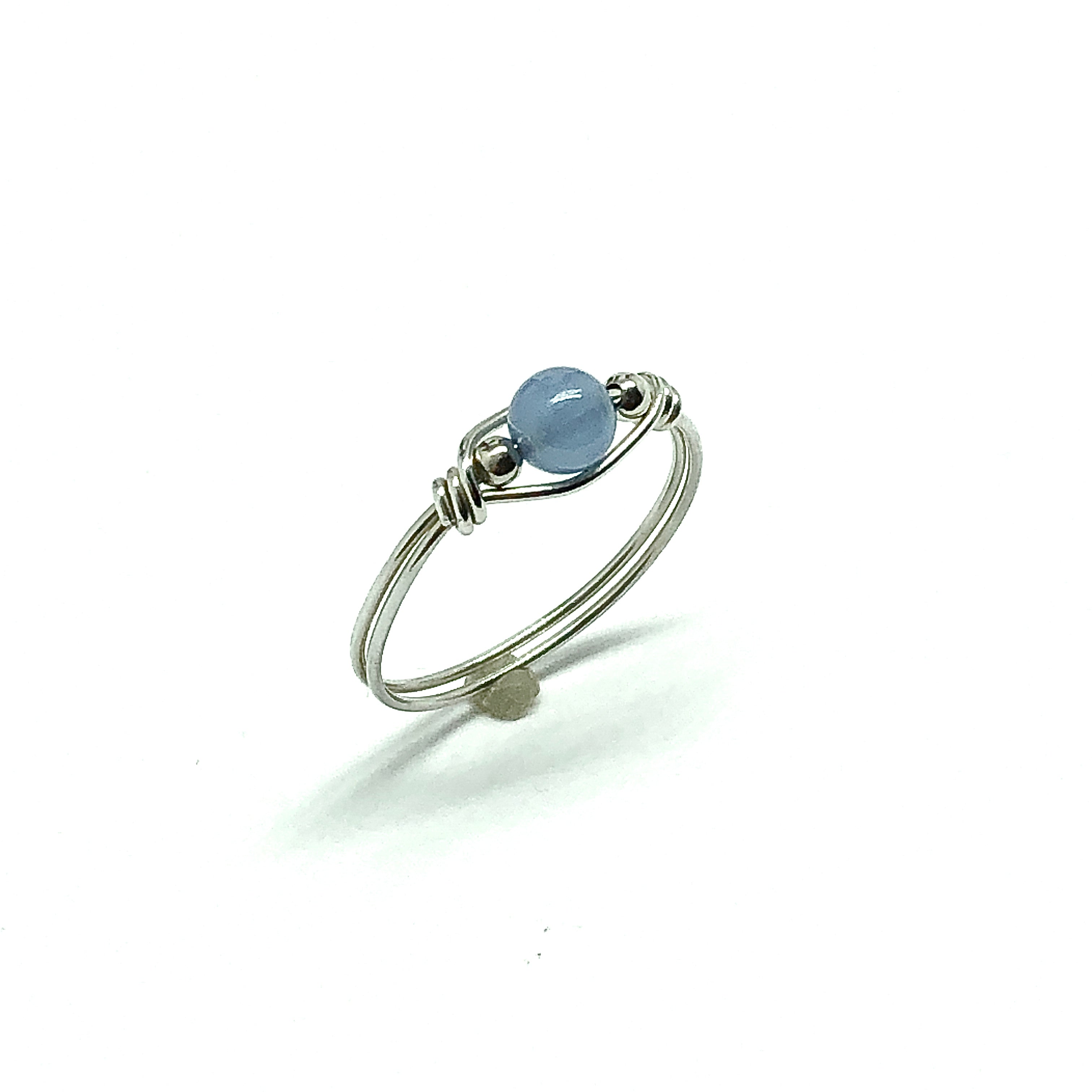 Sterling Silver Minimalist Style Double Band Blue Chalcedony Stone Ring