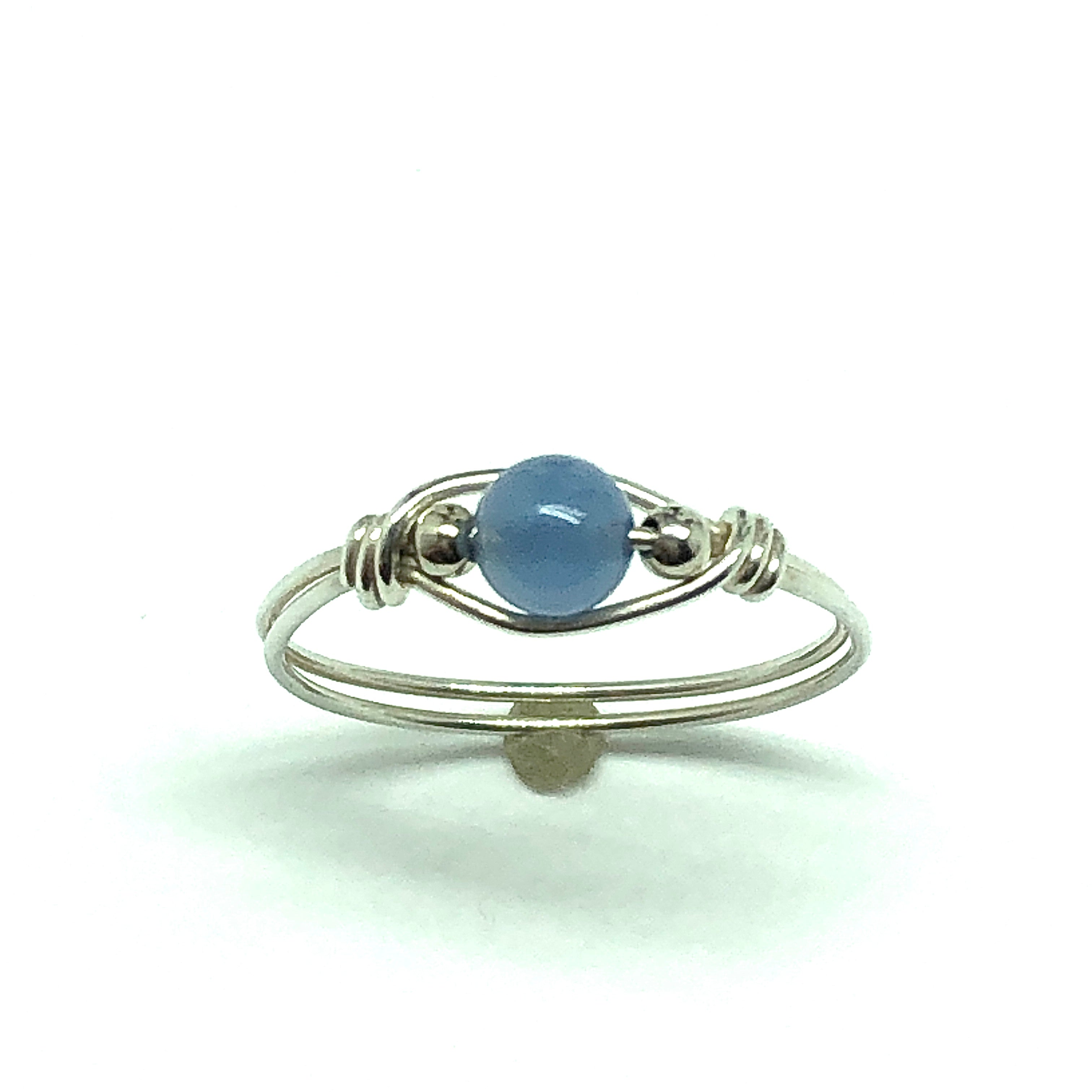 Thin Ring, Sterling Silver size 5 Blue Chalcedony Stone Minimalist