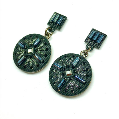 Blingschlingers - Rocker Chic Style Black Button Design Drop Earrings