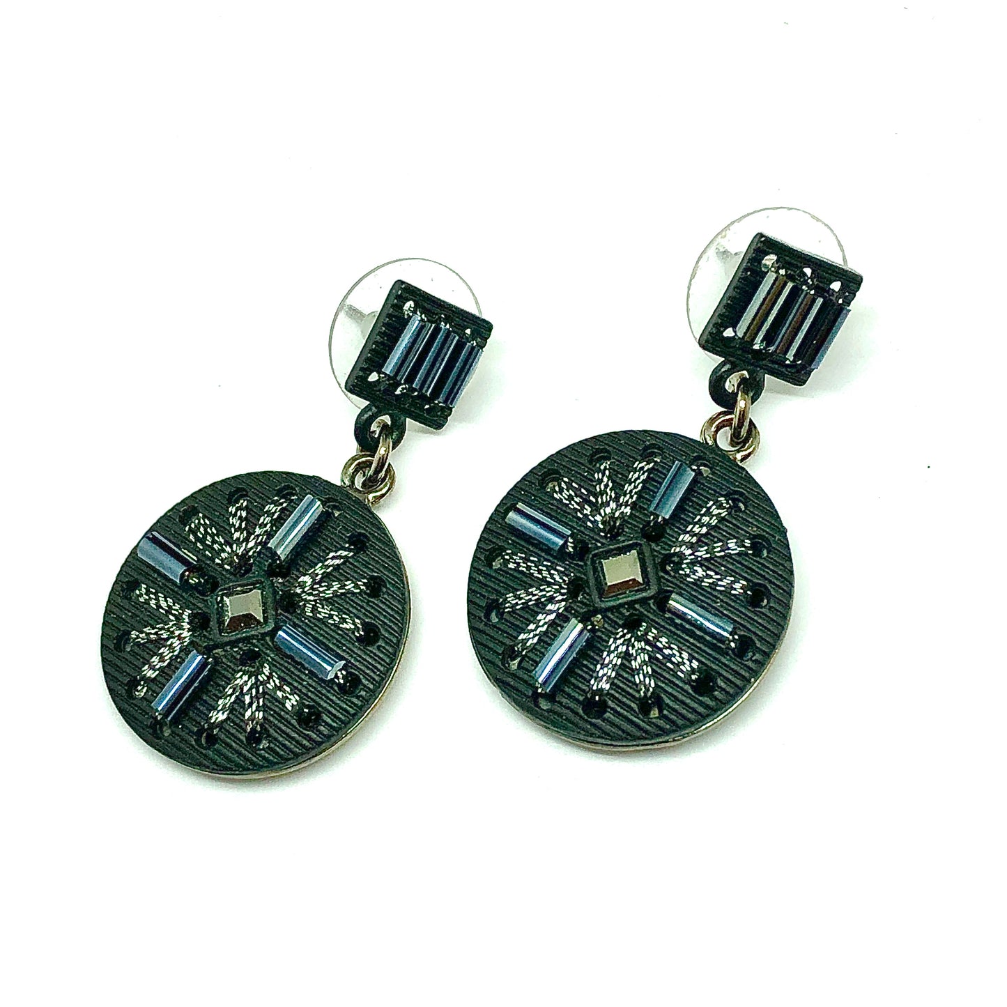 Black Circle 80s Rocker Retro Chic Style Dangle Earrings