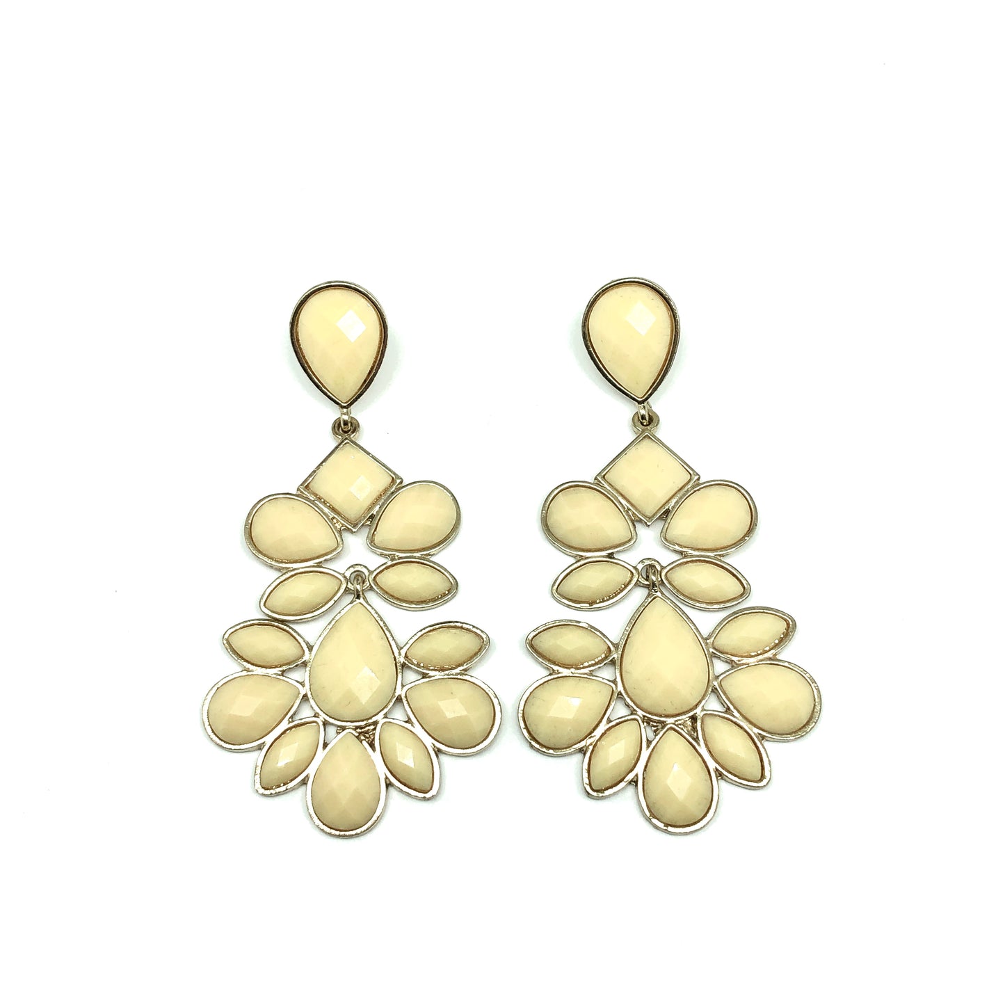 Blingschlingers - Gold Creamy Ivory Stone Stylish Big Chandelier Drop Earrings