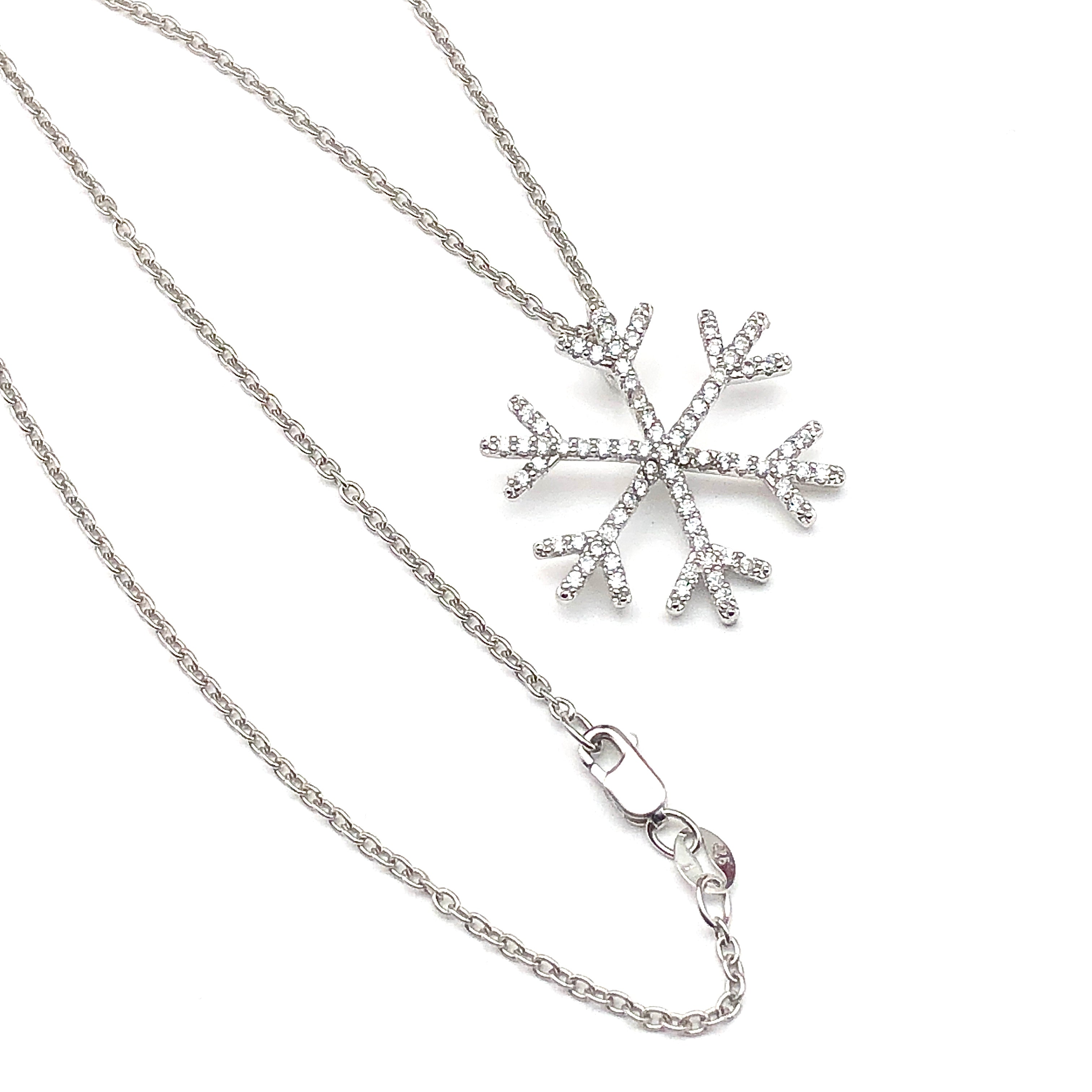 Sterling Silver Cubic Zirconia Snowflake Pendant Necklace - 18