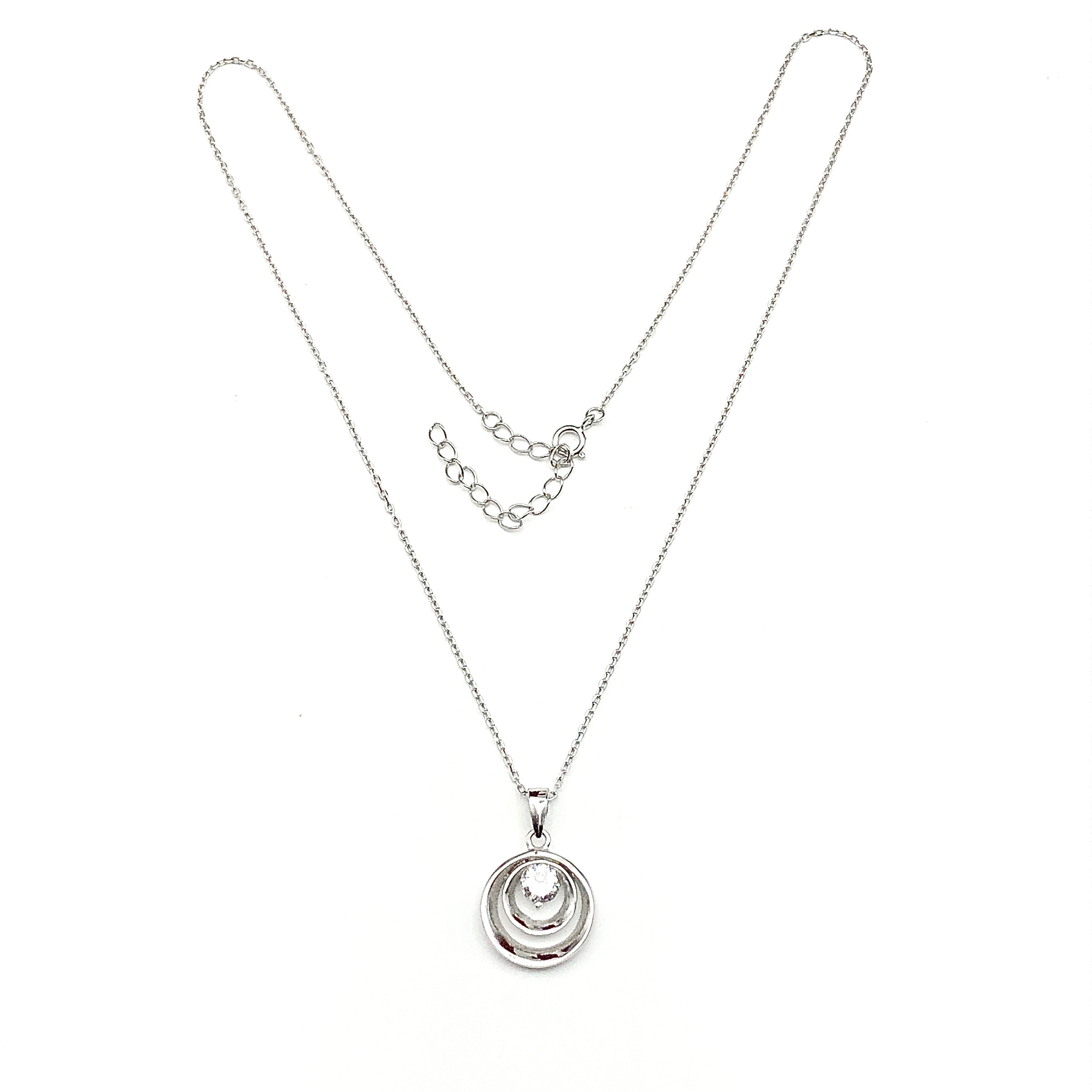 Women's Necklace, White Cz Stone Sandblasted Circle Design 925