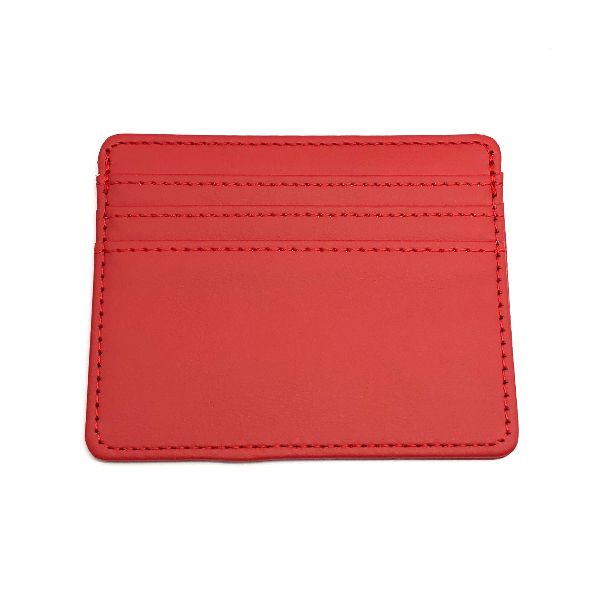 Credit Card Holder Wallet, 4in Red Faux Leather Thin Slim Profile Wallet