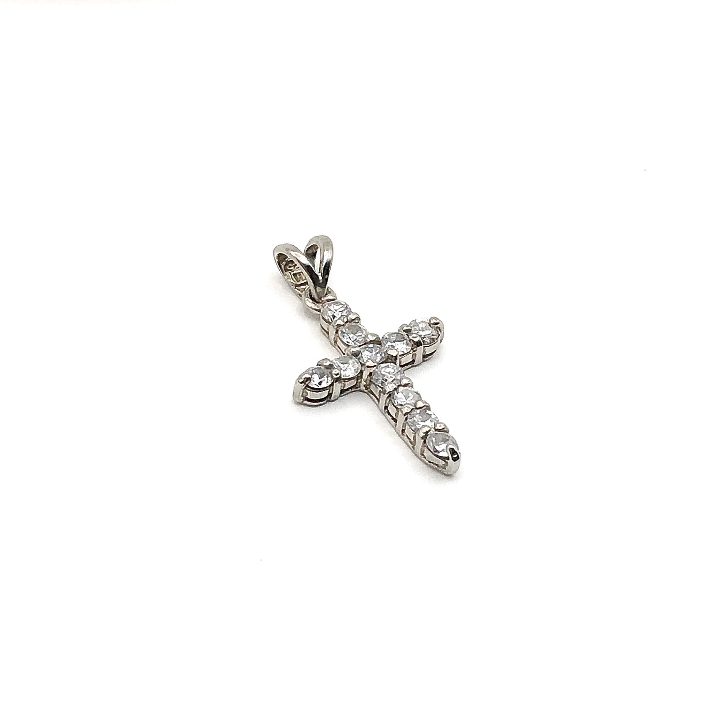 Cross Pendant Silver, Sparkling White Cubic Zirconia Stone Sterling Silver Cross Pendant - Estate Jewelry