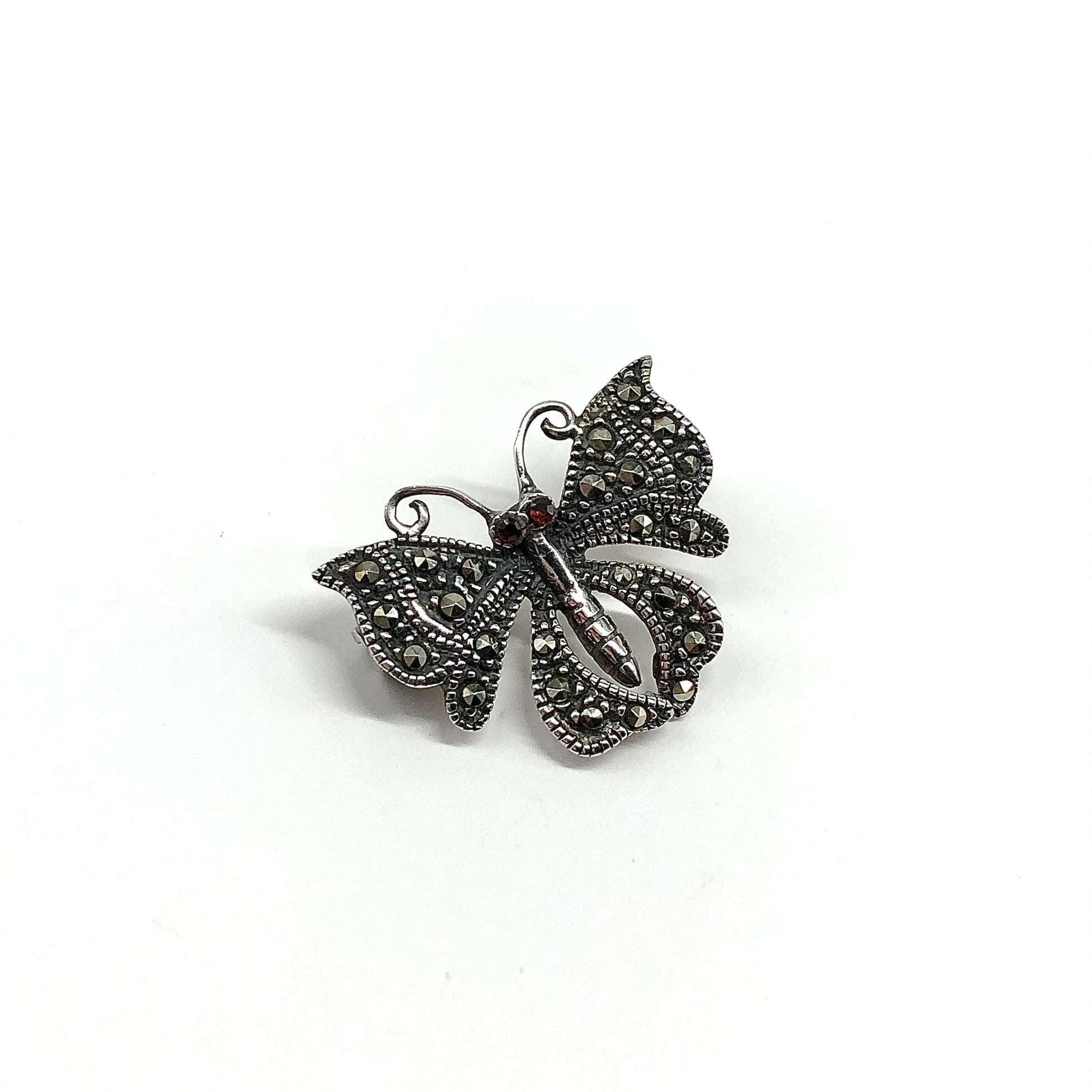 Brooch, Mens or Womens Sterling Silver Marcasite Stone Butterfly Brooch or Tie Pin