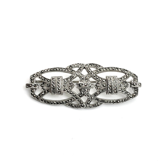 Sterling Silver Brooch for Men or Women, Marcasite Stone Brooch Tie Pin