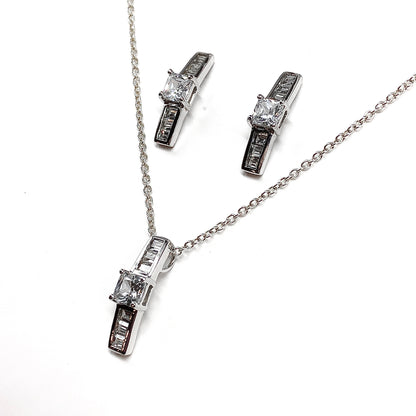 Bar Design Sterling Silver Pendant Necklace & Earrings