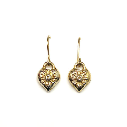 Earrings Womens Cute Small Gold Floral Heart Short Drop Earrings