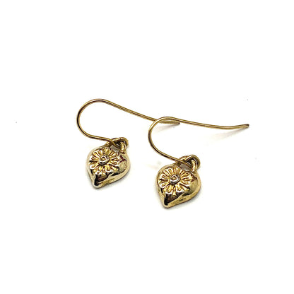 Earrings Womens Cute Small Gold Floral Heart Short Drop Earrings