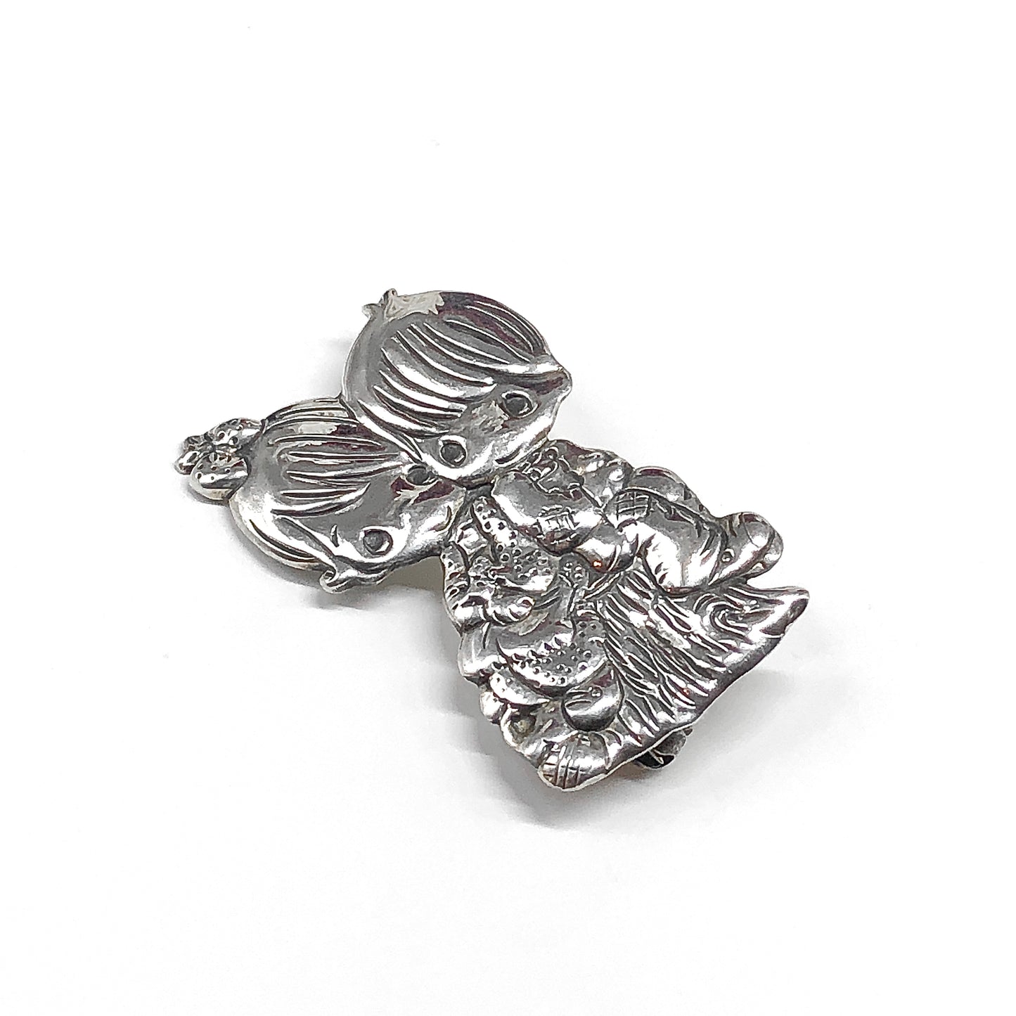 Precious Moments Sitting on Tree stump Sterling Silver Brooch