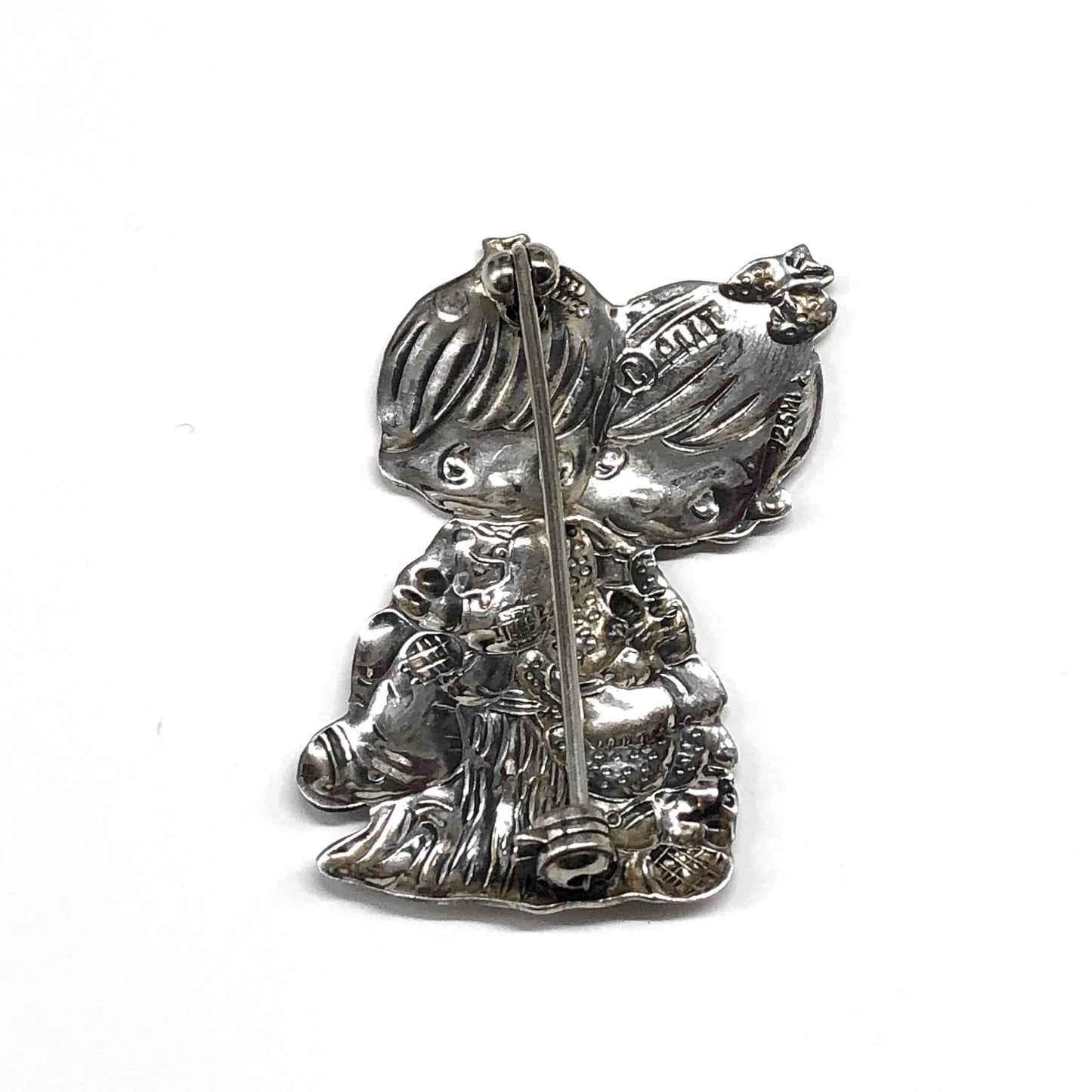 Precious Moments Sitting on Tree stump Sterling Silver Brooch