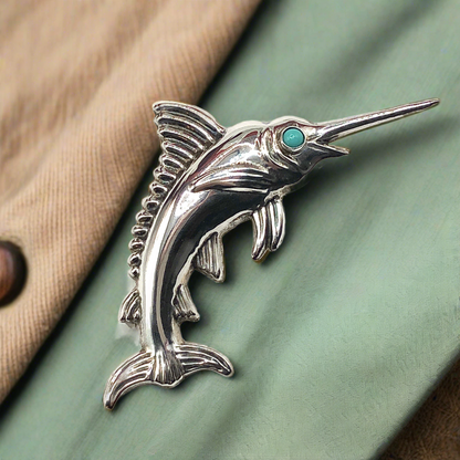 Vintage Sterling Silver Blue Marlin Swordfish Brooch / Lapel Pin