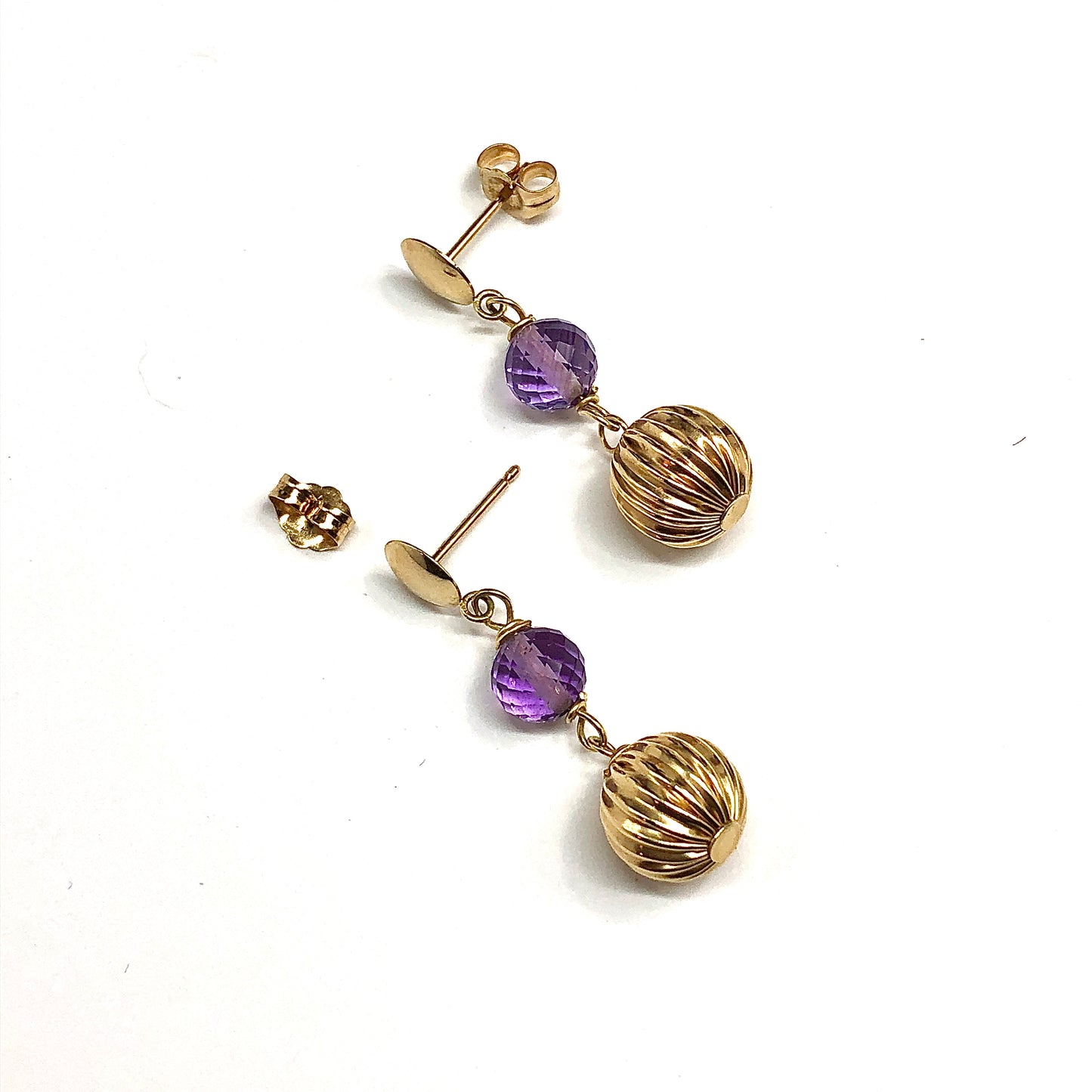 14k Gold Amethyst Dangle Earrings