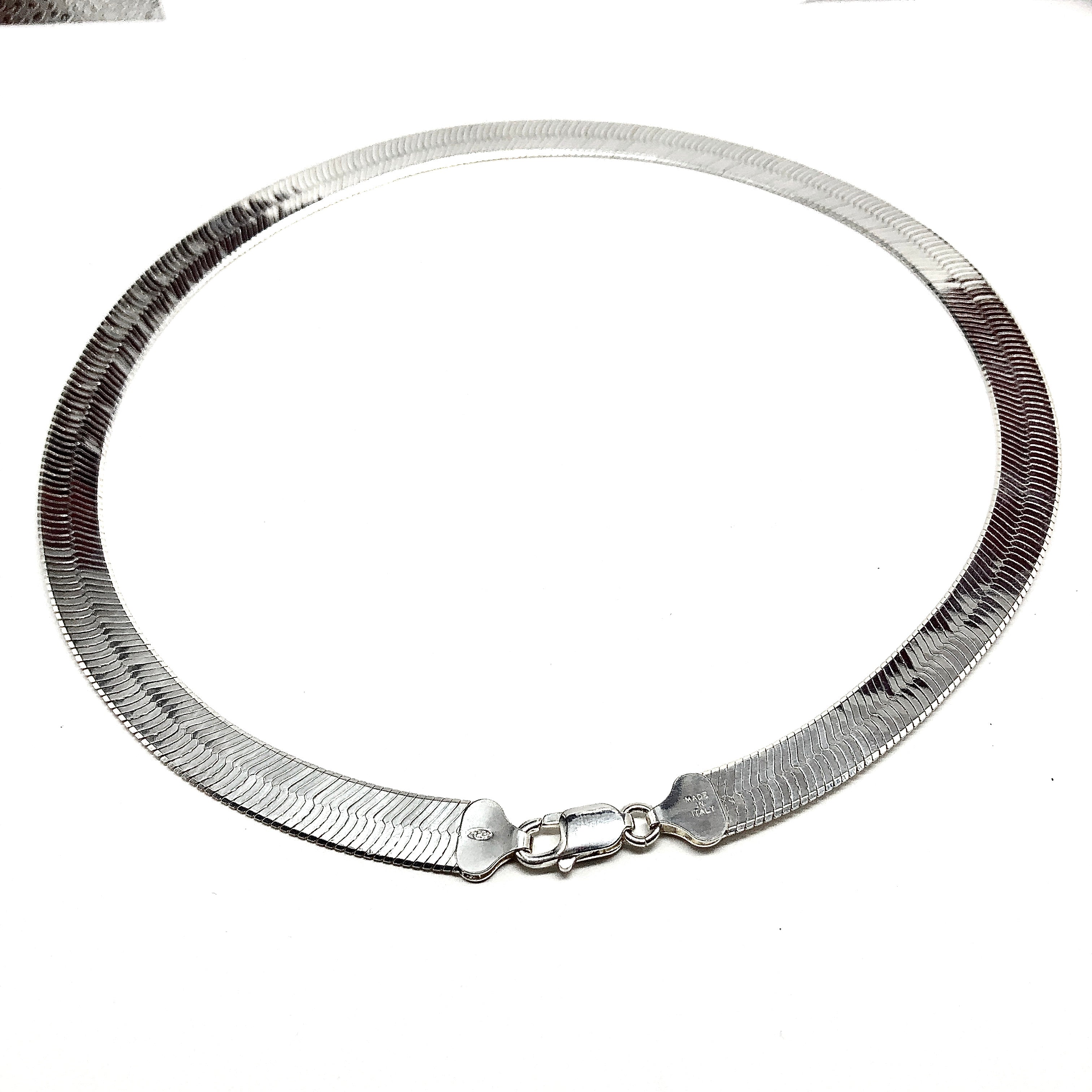 Sterling Silver Wide Herringbone Chain Necklace