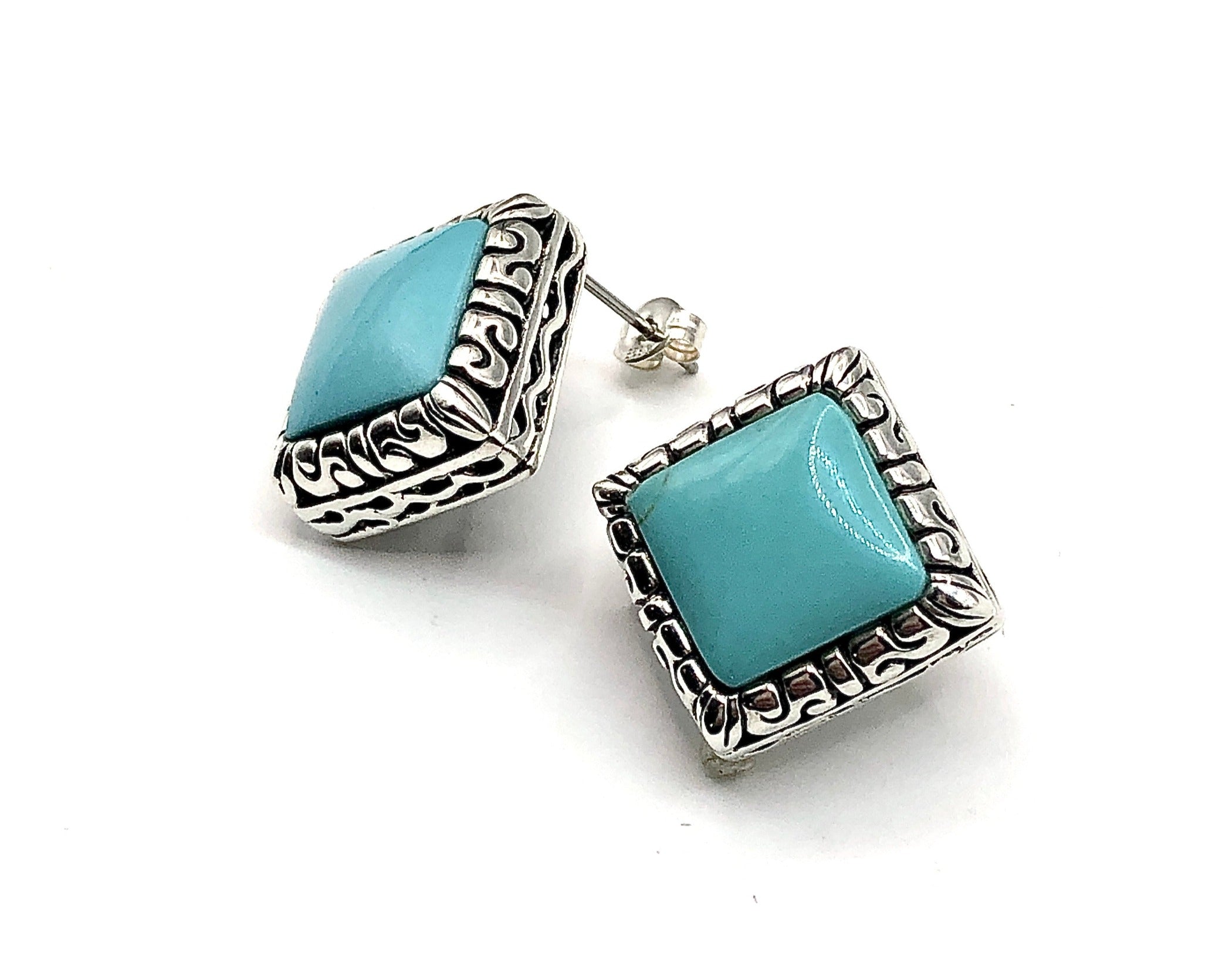 Square 925 Sterling buy Silver With Blue Turquoise And Silver Accents