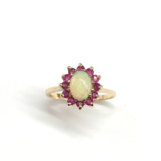 Vintage 14k Gold Opal Ruby Gemstone Ballerina Ring sz5