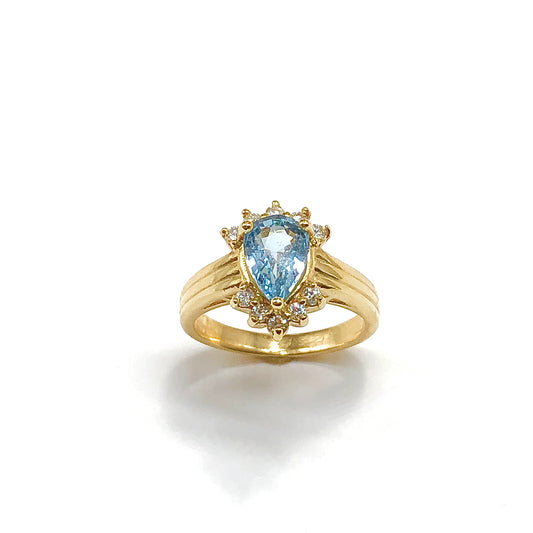 14k Gold Aquamarine Diamond Ring