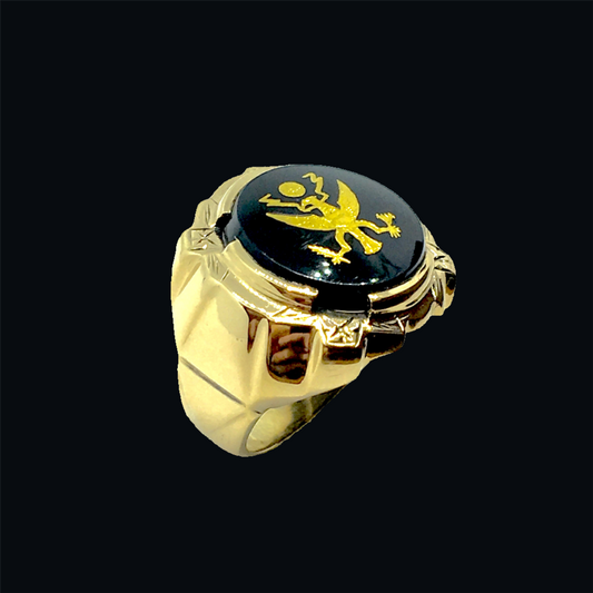 Gold Mens Ring 10k Gold Black Stone Great Seal of United States Eagle Signet Ring