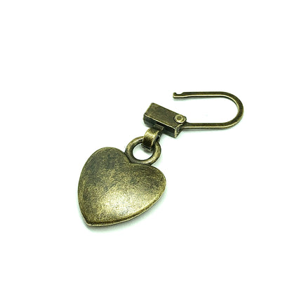 Zipper Pull Repair Fast - Zipper Heart Charm in Rustic Bronze  Multipurpose Decorative Use on Shoes, Purse, Keychain & More