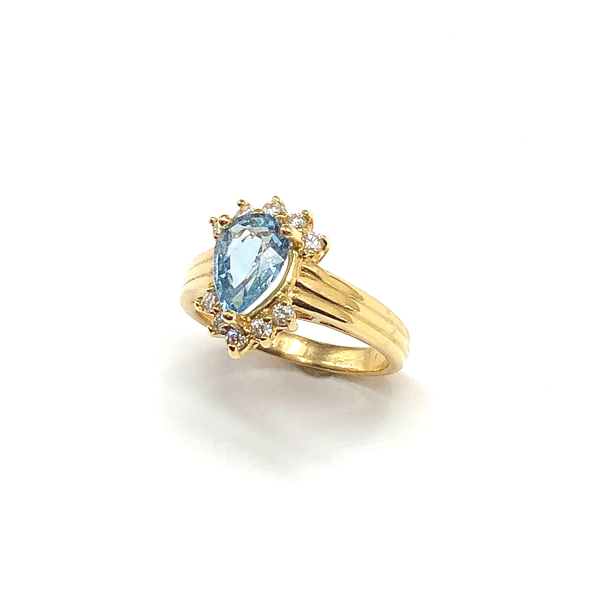 14k Gold Aquamarine Diamond Ring