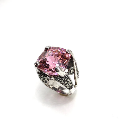 Big & Bold Pink CZ Marcasite Stone Sterling Silver Statement Ring