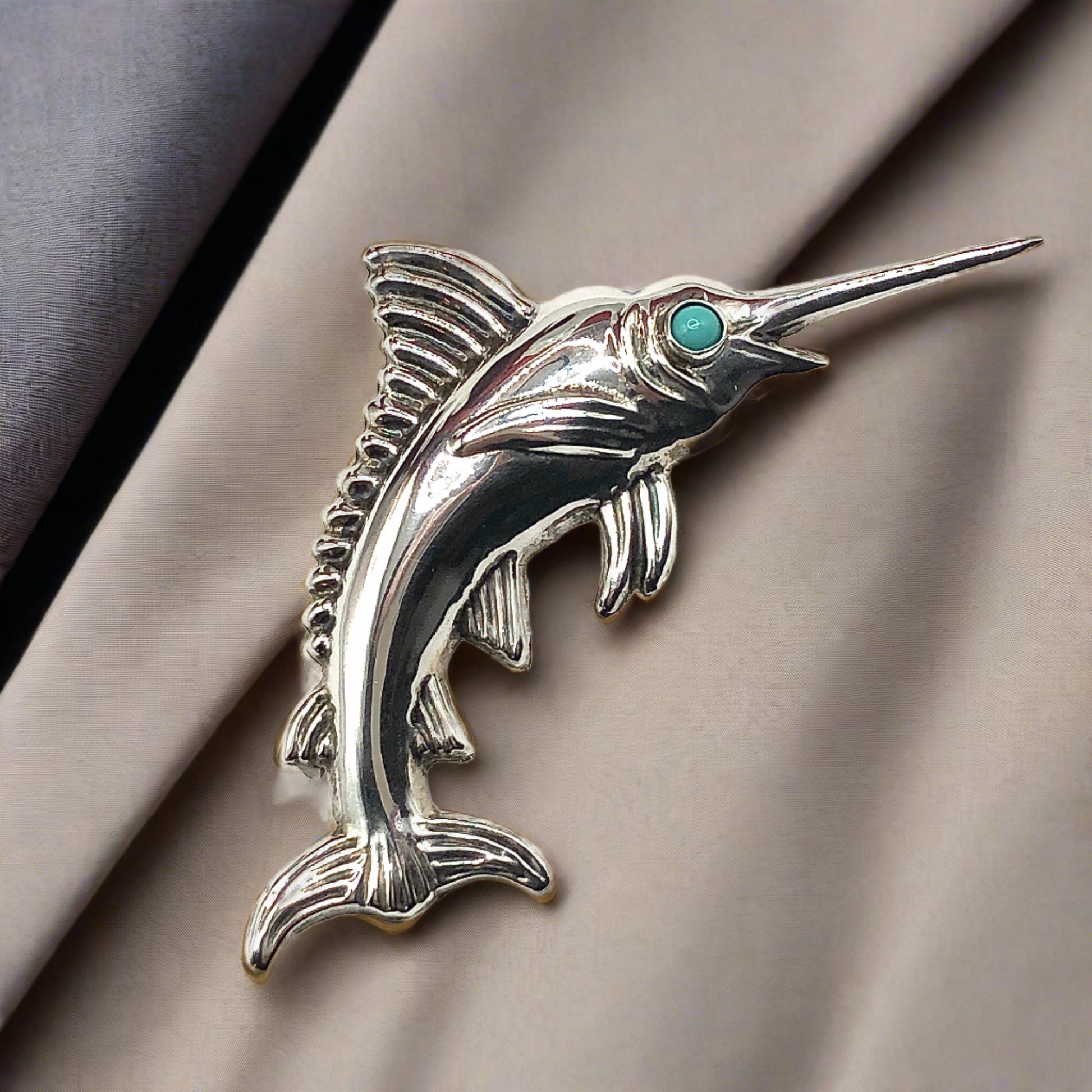 Vintage Sterling Silver Blue Marlin Swordfish Brooch / Lapel Pin