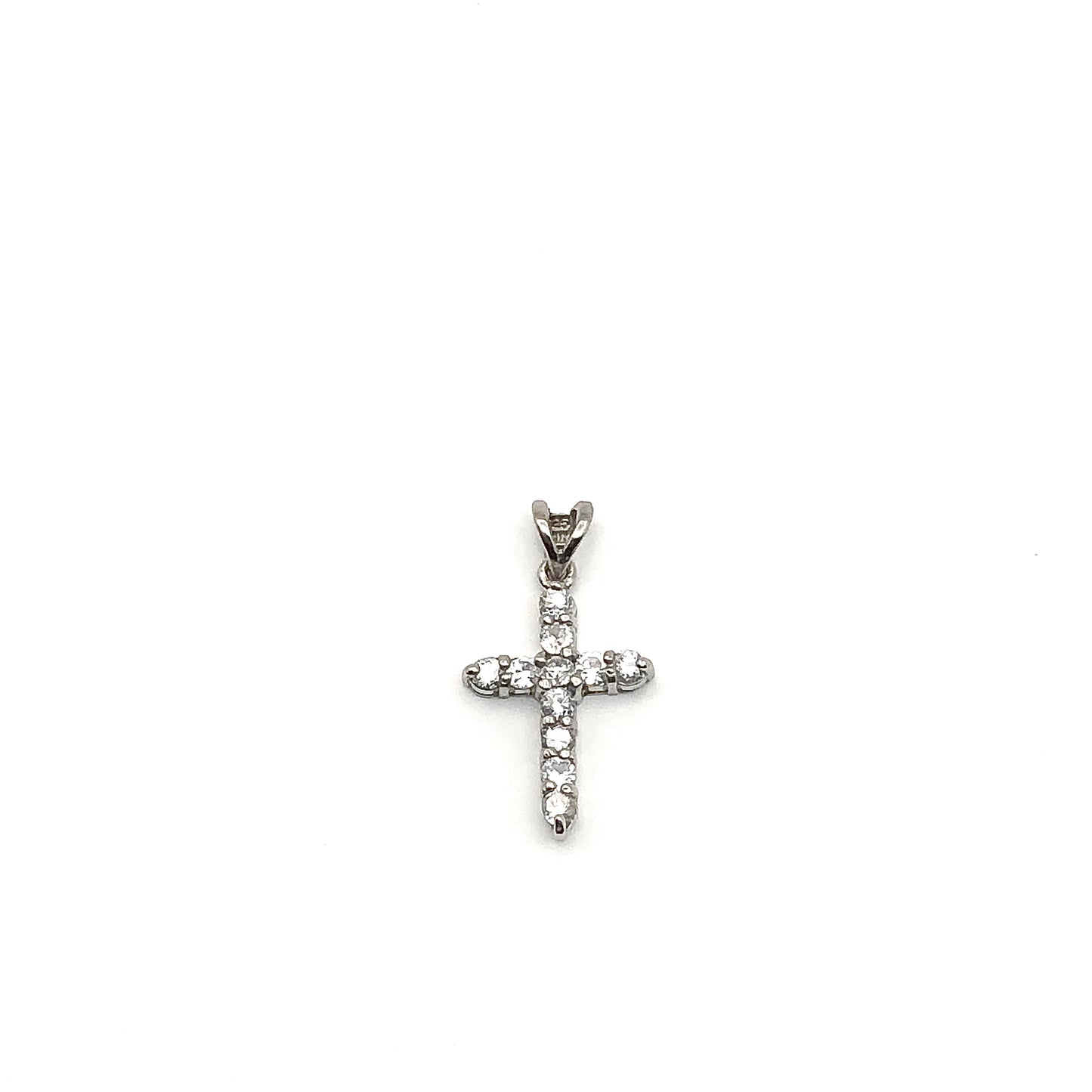 Cross Pendant Silver, Sparkling White Cubic Zirconia Stone Sterling Silver Cross Pendant - Estate Jewelry