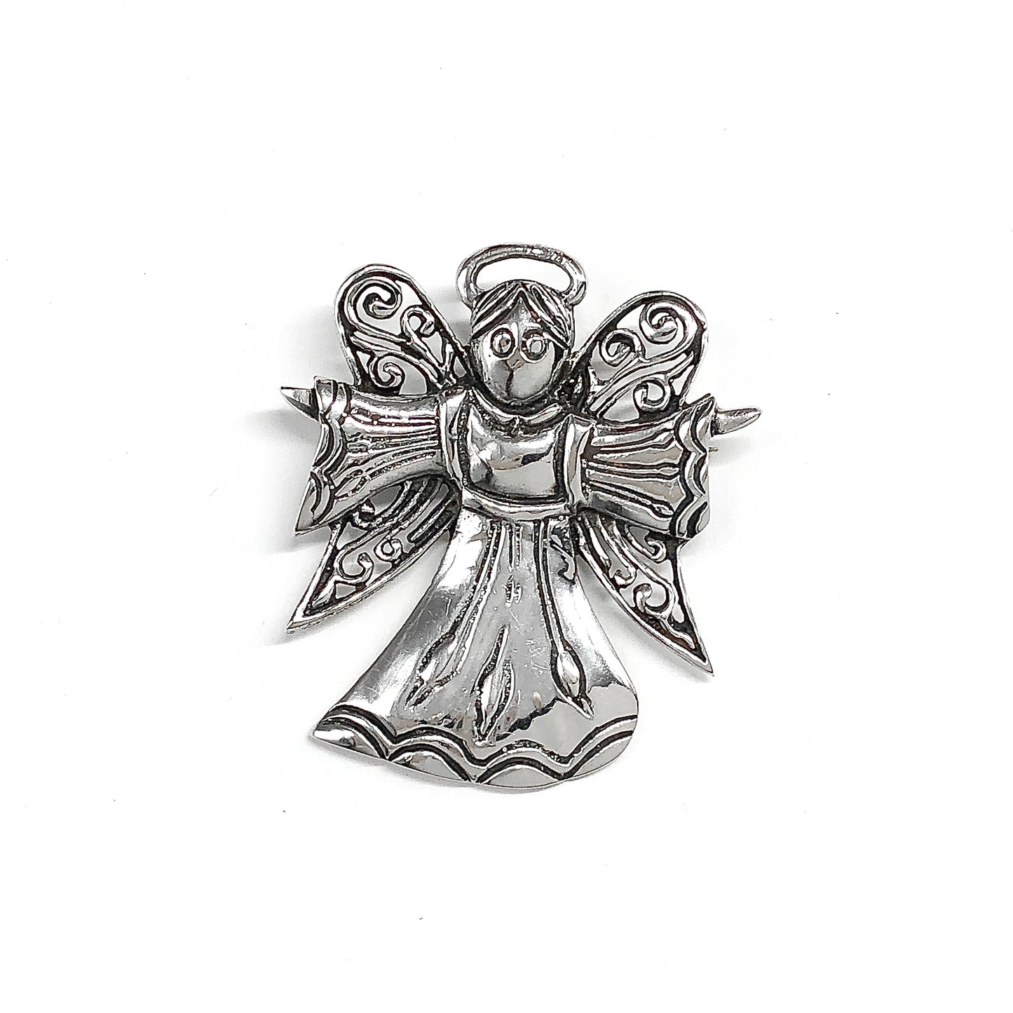 Open Arms Angel Pendant 925 Sterling Silver Convertible Brooch to Pendant