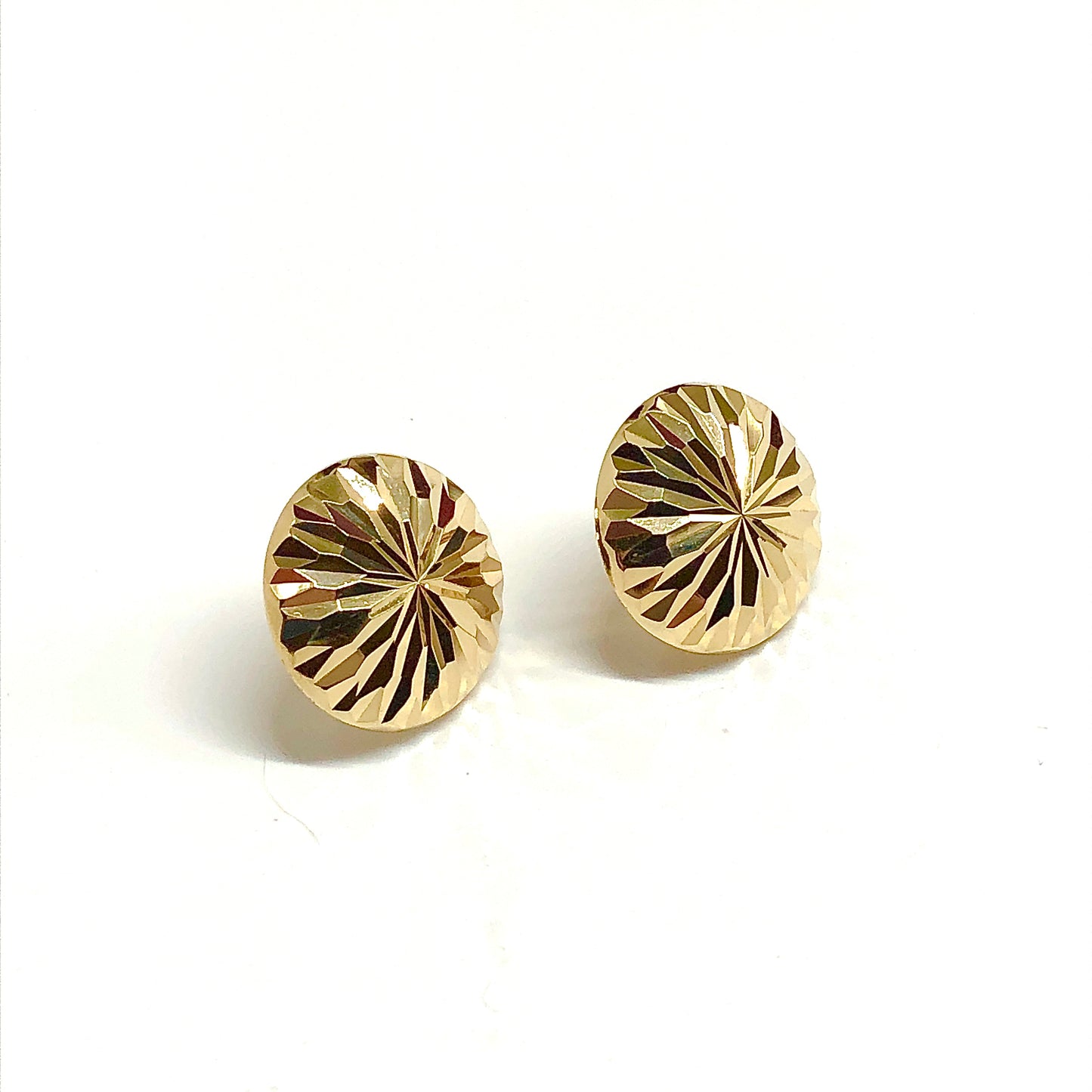 Women's Starburst Round Button Style 14k Gold Earrings