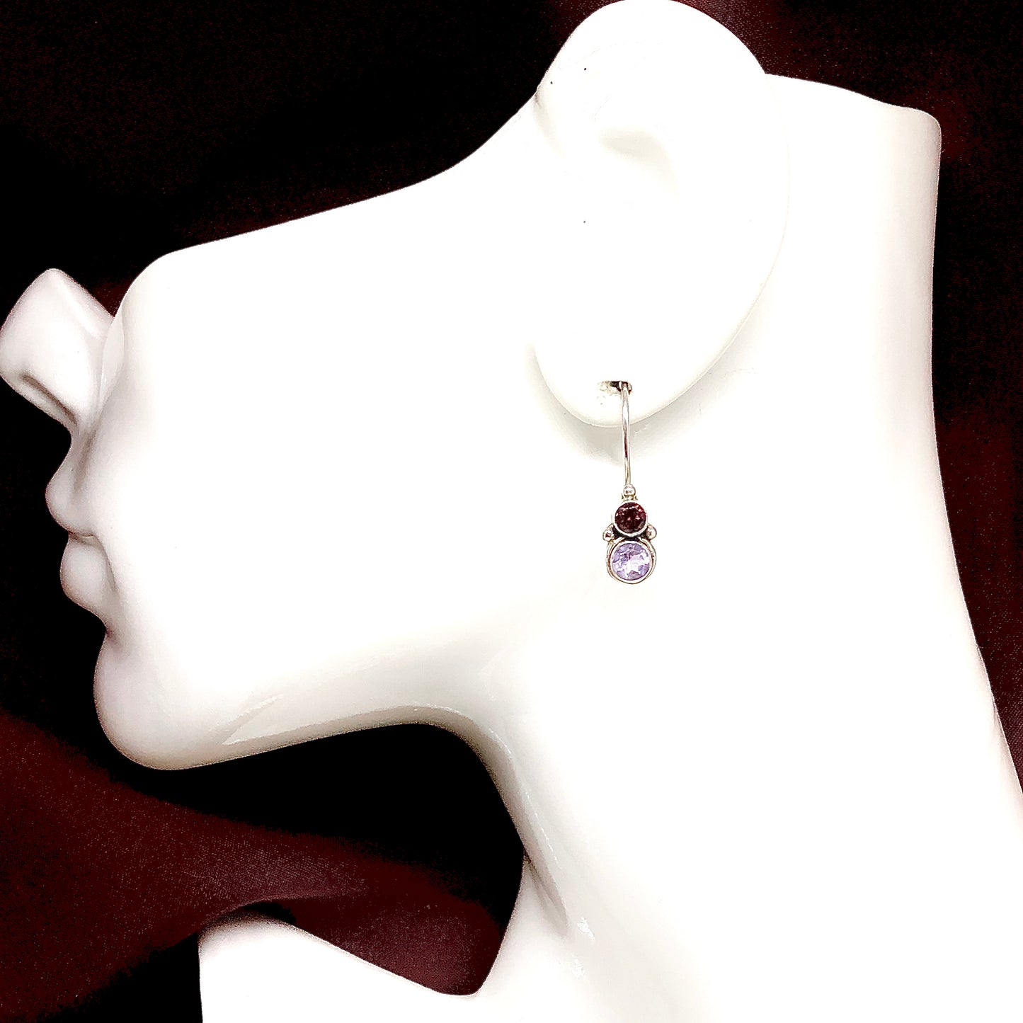 Estate Jewelry - Women's Garnet Amethyst Gemstone Sterling Silver Drop Earrings