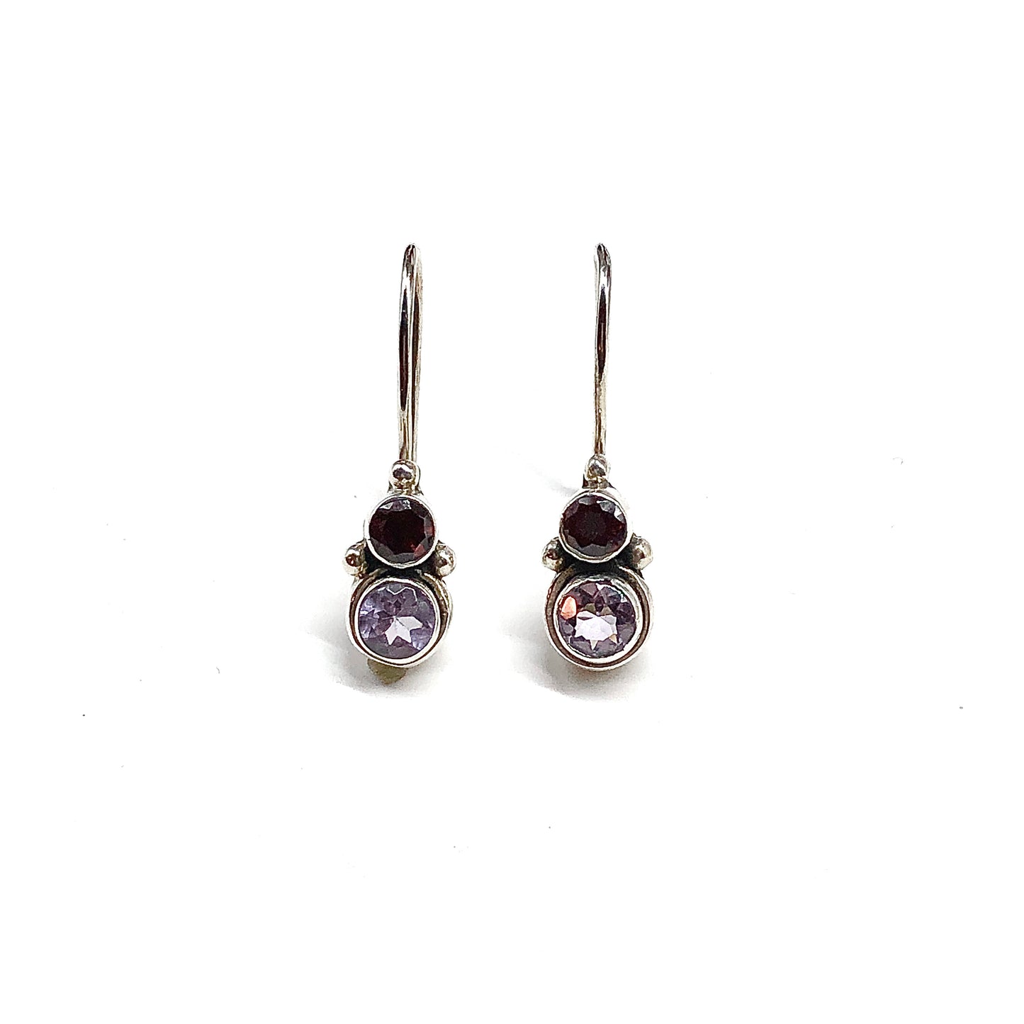 Women's Earrings Garnet Amethyst Gemstone Sterling Silver Drop Earrings