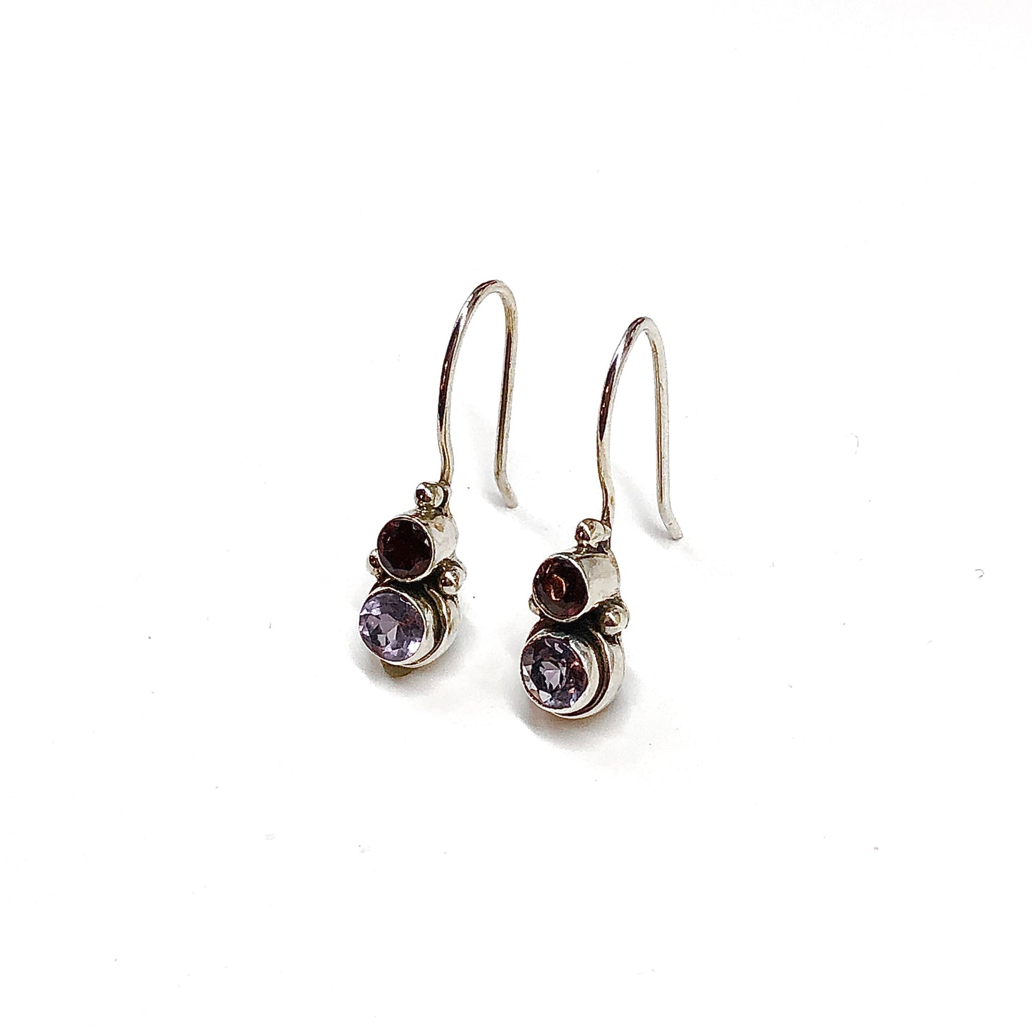 Estate Jewelry - Women's Garnet Amethyst Gemstone Sterling Silver Drop Earrings