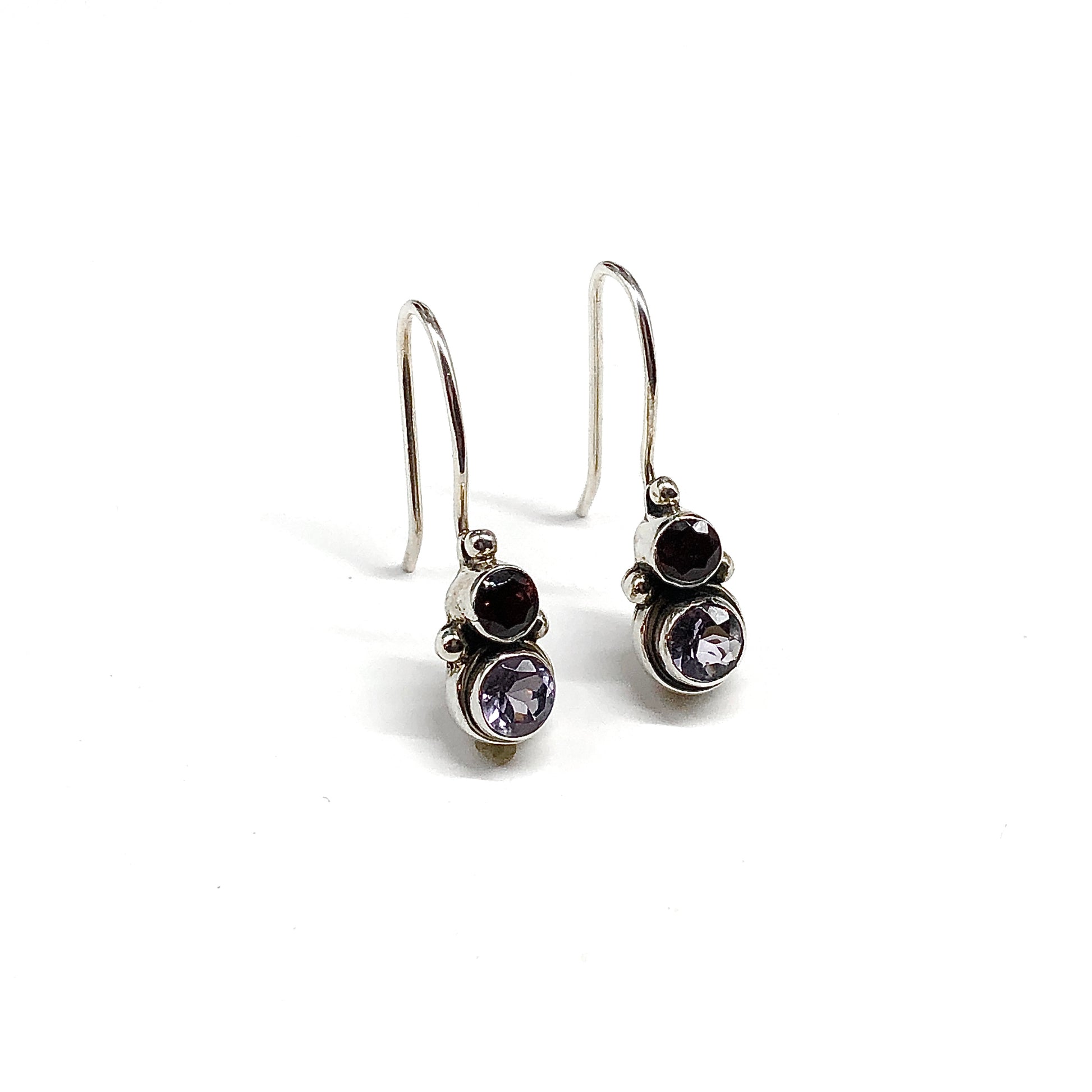 Drop Earrings Garnet Amethyst Gemstone Sterling Silver Drop Earrings