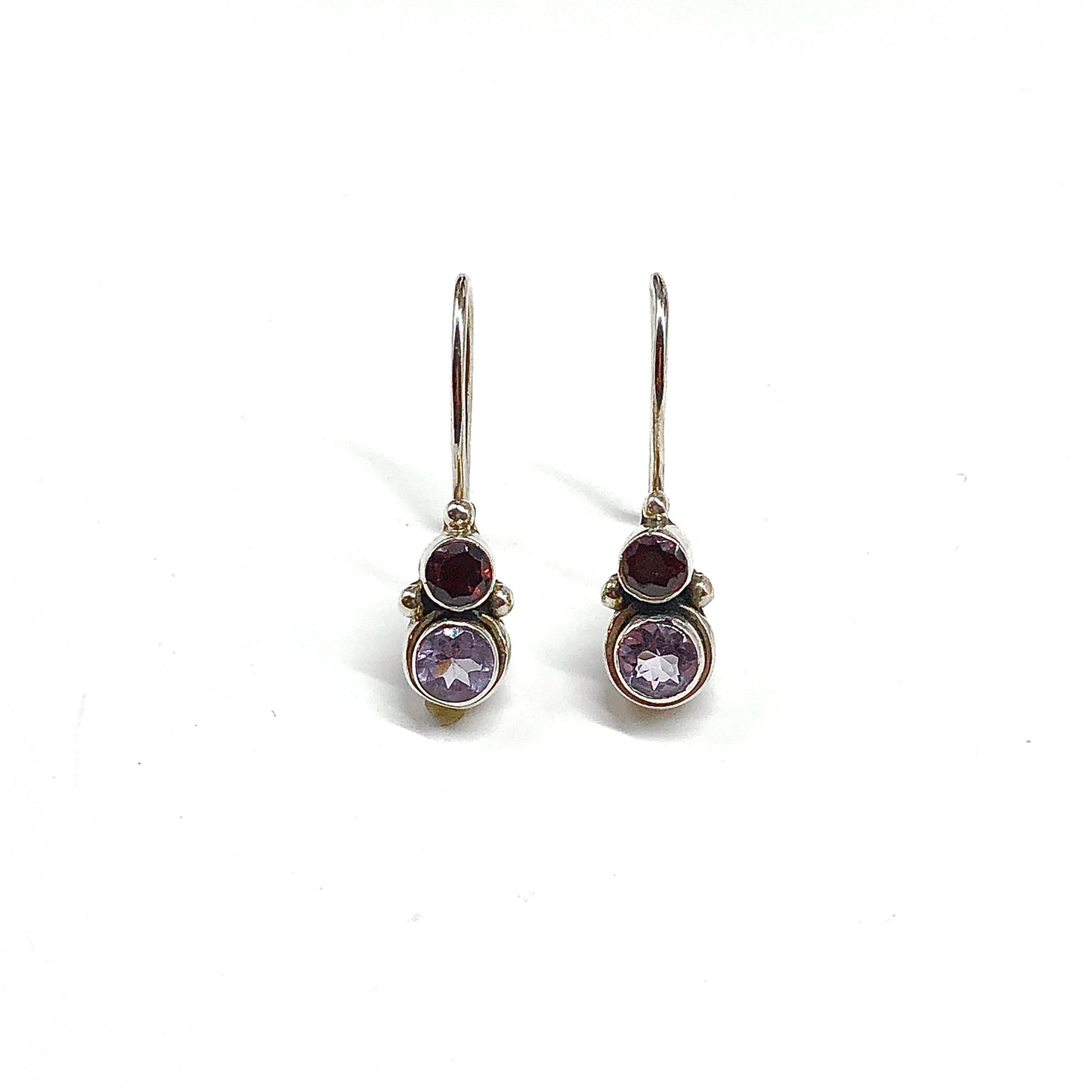 Garnet Amethyst Gemstone 925 Sterling Silver Hook Earrings