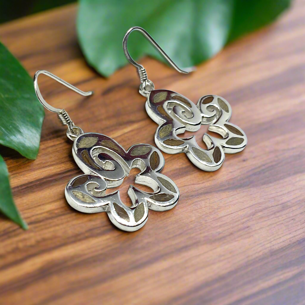 Fancy Cut-out Flower Design Sterling Silver Earrings