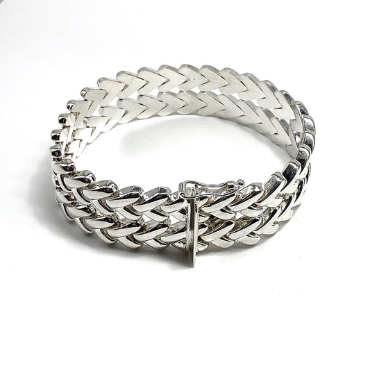 Chevron V Design Sterling Silver Tennis Bracelet