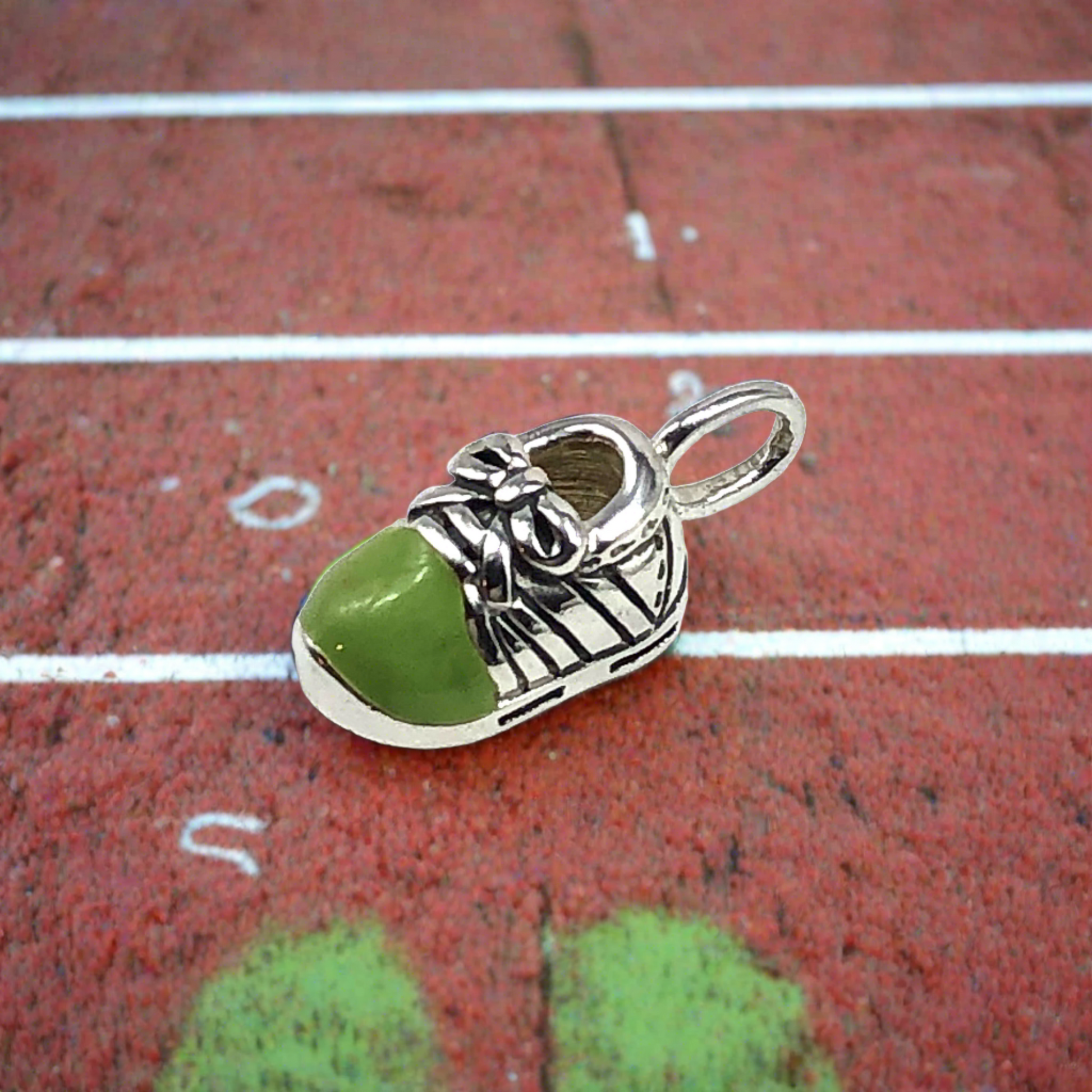 Green Sneaker Tennis Shoe Charm 925 Sterling Silver Pendant