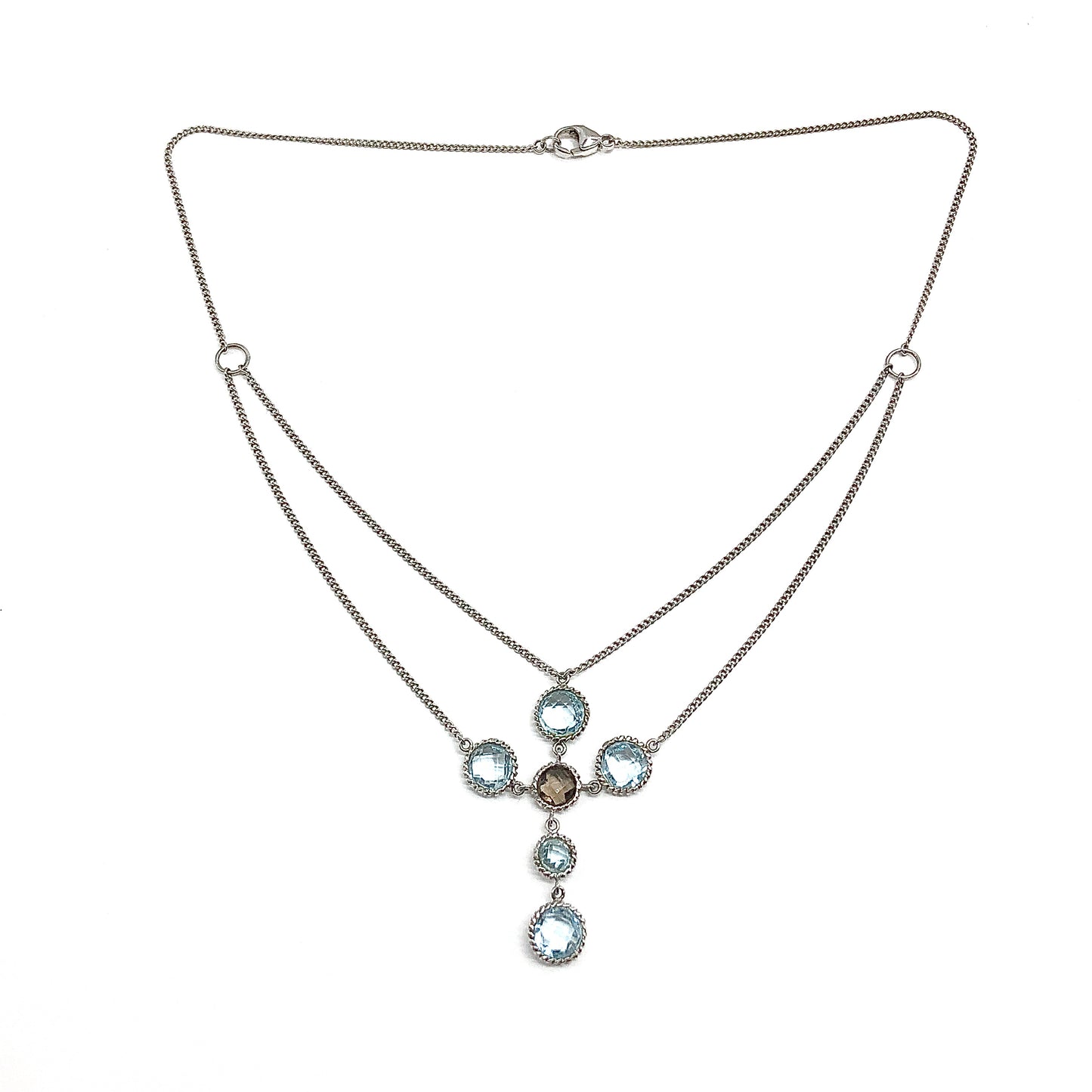 Womens 16in Blue Topaz Sterling Silver Cross Y Necklace