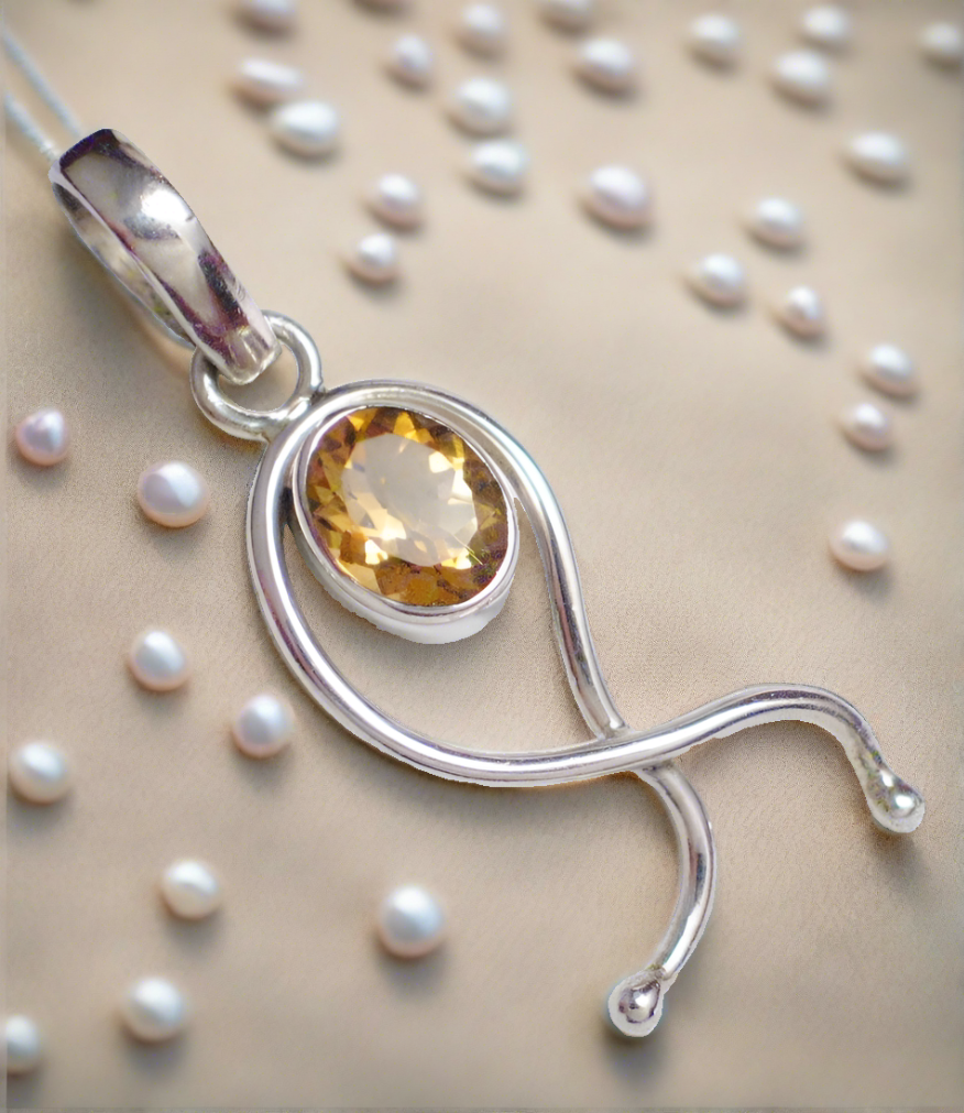 Sterling Silver Pendant, Modernist Style Golden Citrine Gemstone One-of-a-Kind Sterling Silver Pendant - Blingschlingers Pre-owned Estate Jewelry online