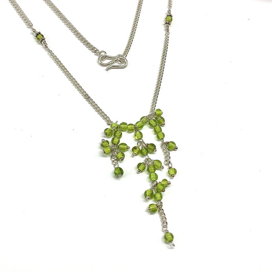 18 in Peridot Green Beaded Sterling Silver Tassel Necklace