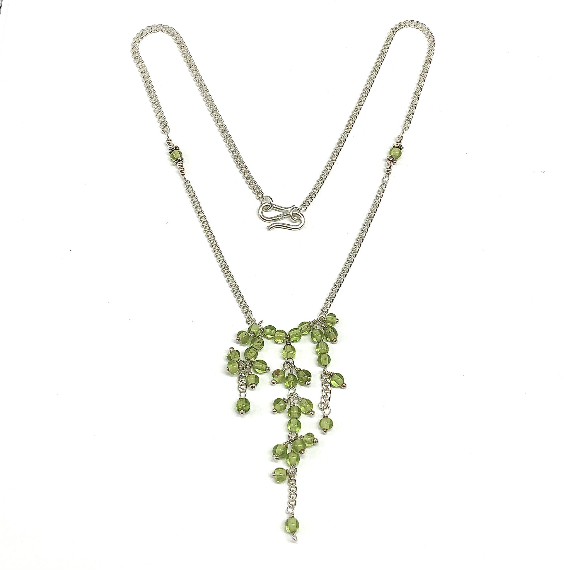 18 in Peridot Green Beaded Sterling Silver Tassel Necklace