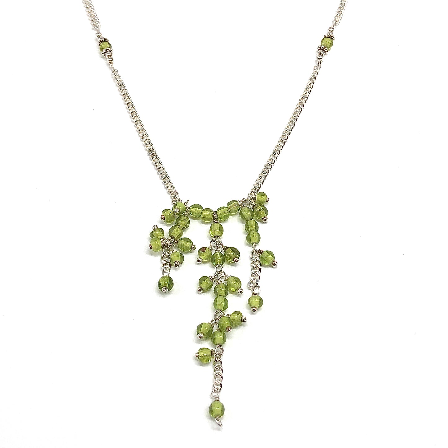 18 in Peridot Green Beaded Sterling Silver Tassel Necklace