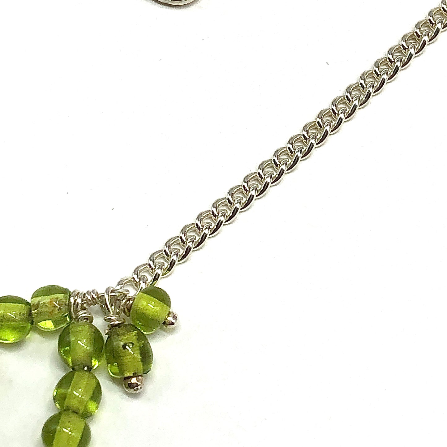 18 in Peridot Green Beaded Sterling Silver Tassel Necklace