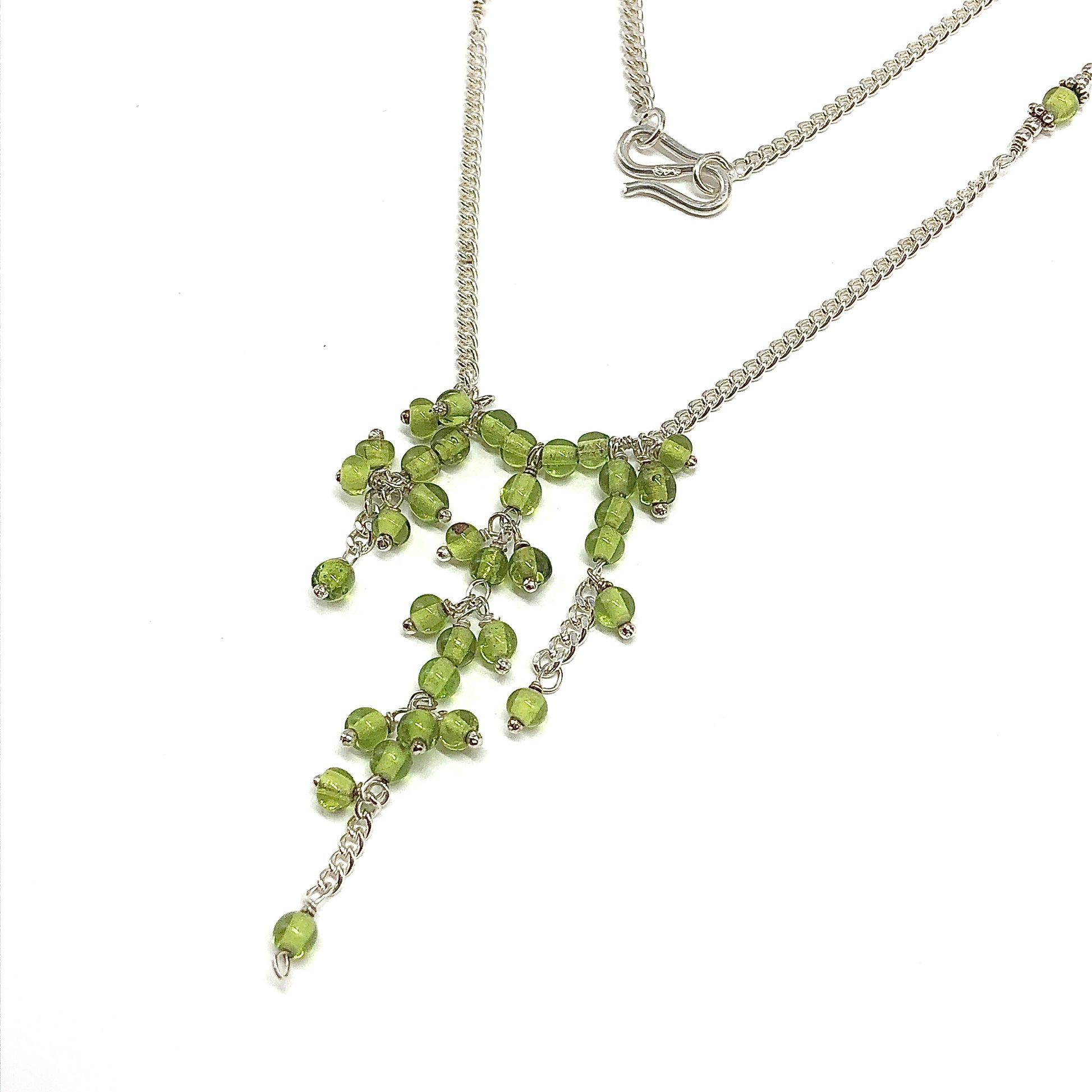 18 in Peridot Green Beaded Sterling Silver Tassel Necklace