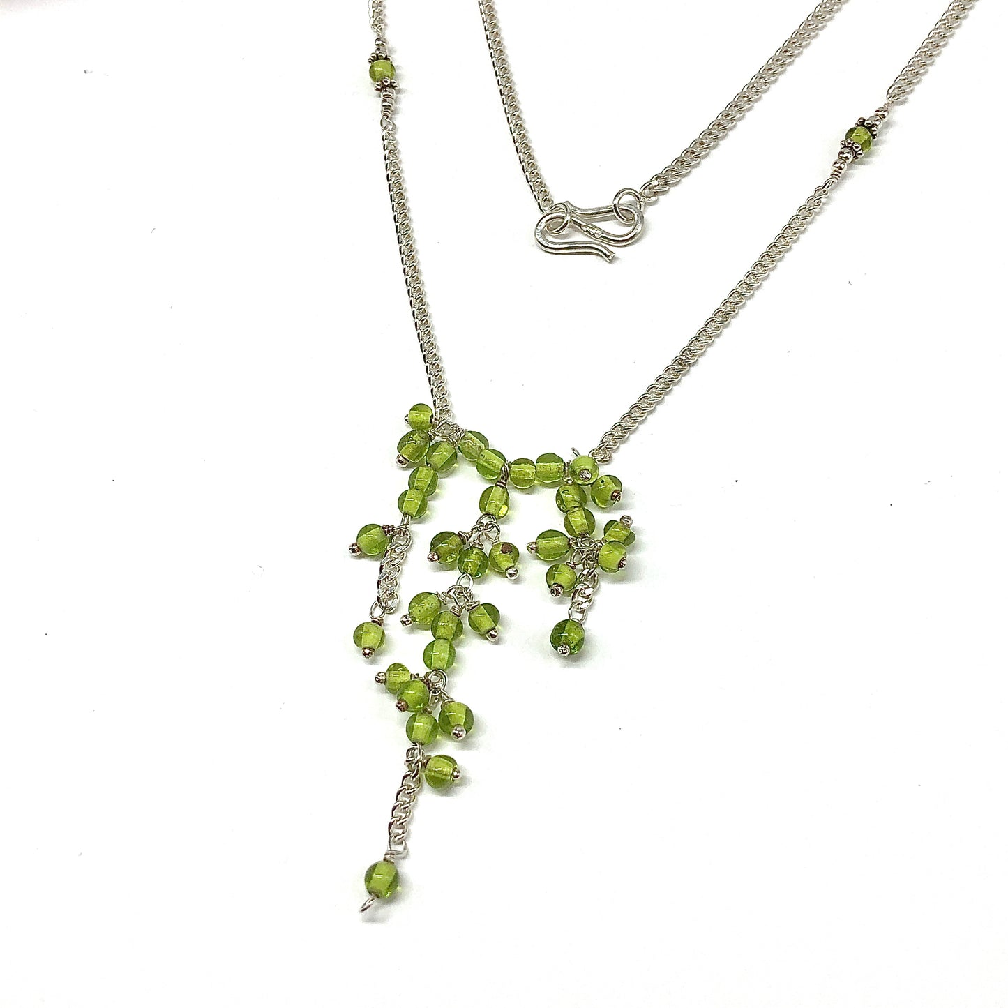 18 in Peridot Green Beaded Sterling Silver Tassel Necklace